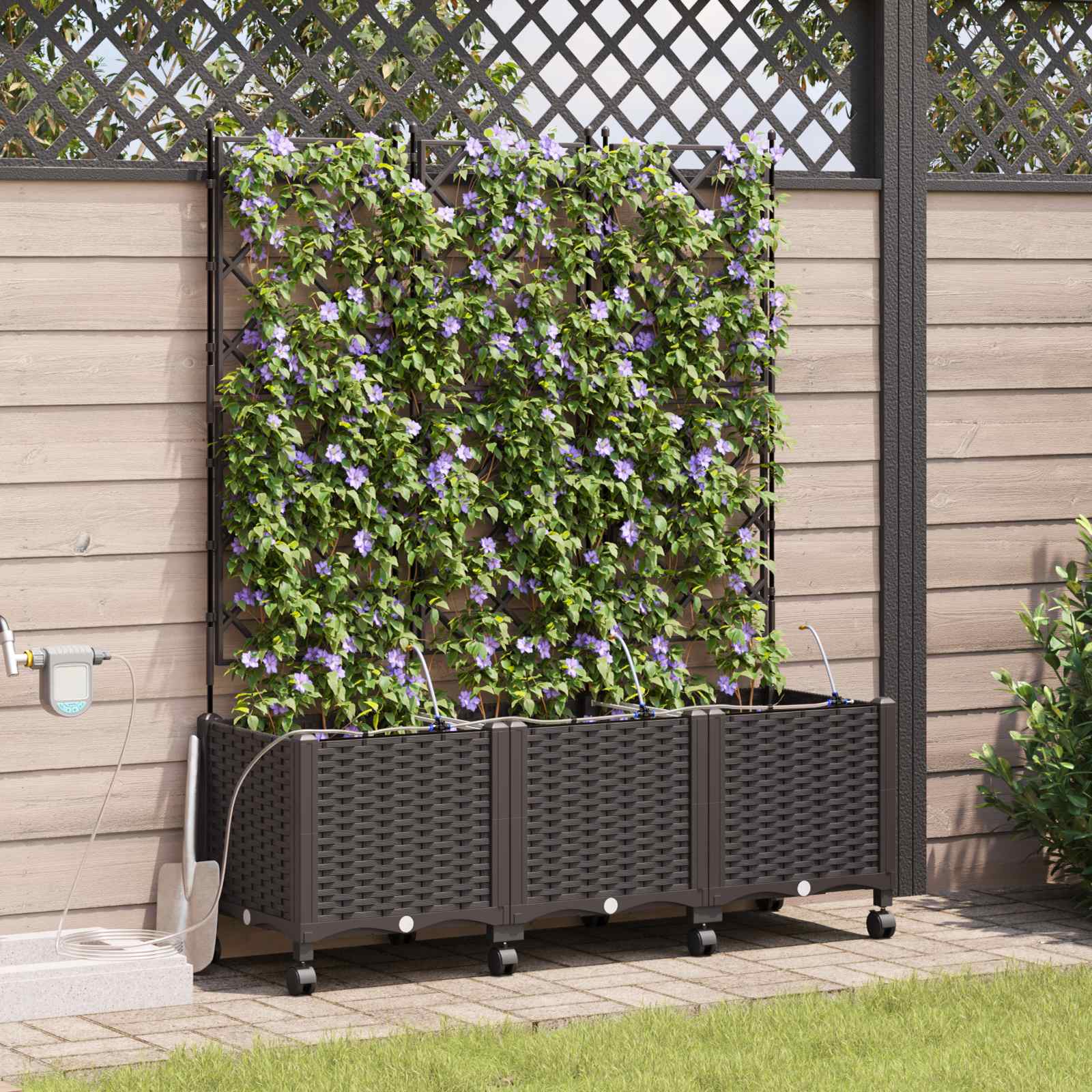 Garten Blumenkübel mit Bewässerung und Rädern 3 Stk. Braun PP
