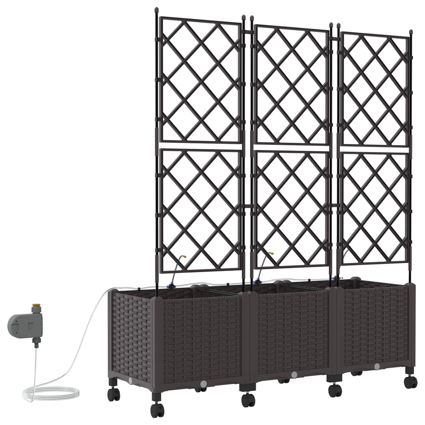 Garten Blumenkübel mit Bewässerung und Rädern 3 Stk. Braun PP