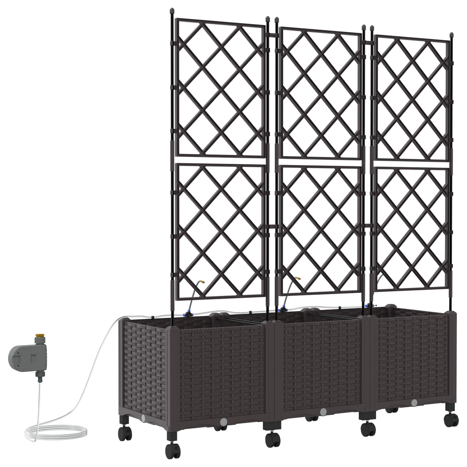 Garten Blumenkübel mit Bewässerung und Rädern 3 Stk. Braun PP