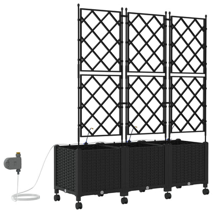 Garten Blumenkübel mit Bewässerung und Rädern 3 Stk. Schwarz PP