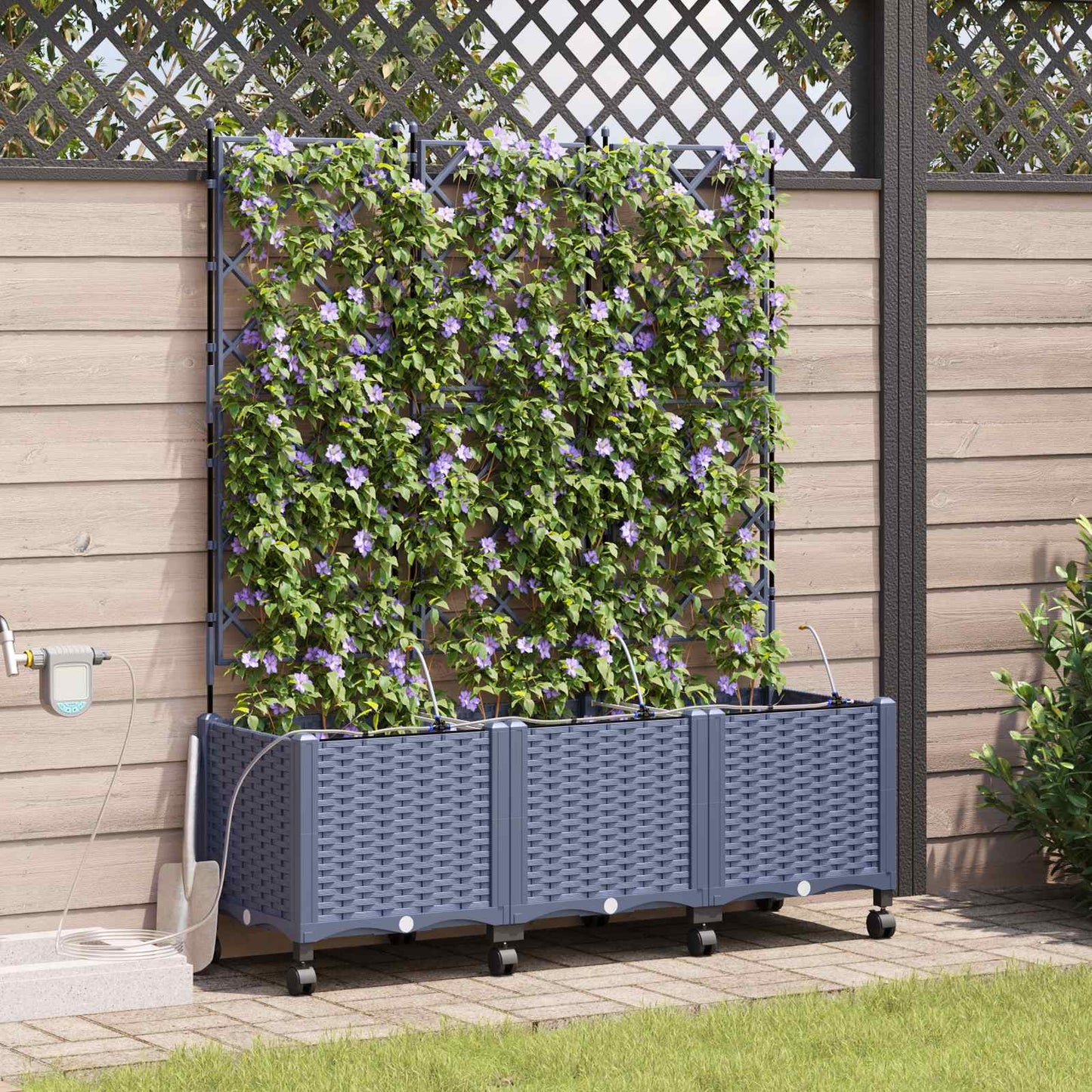 Garten Blumenkübel mit Bewässerung und Rädern 3 Stk. Grau PP