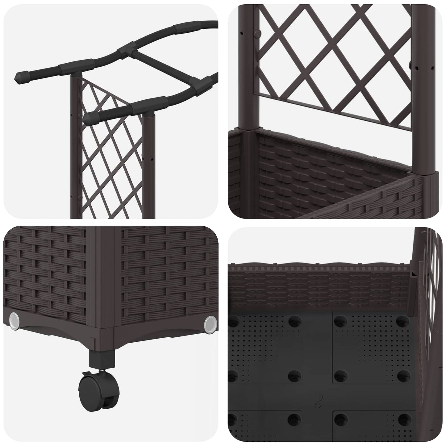 Raised Bed with Trellis and Wheels Braun 169 x 40 x 129 cm PP