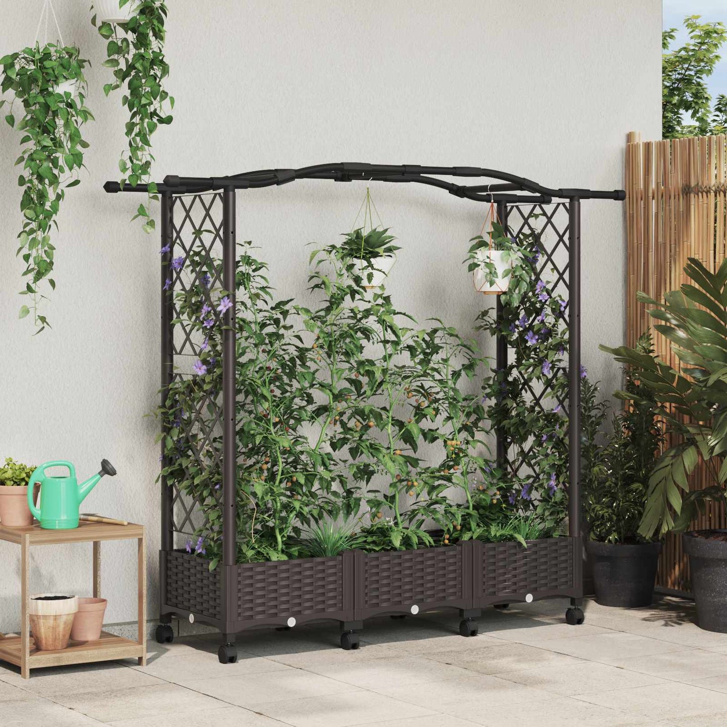 Raised Bed with Trellis and Wheels Braun 169 x 40 x 129 cm PP