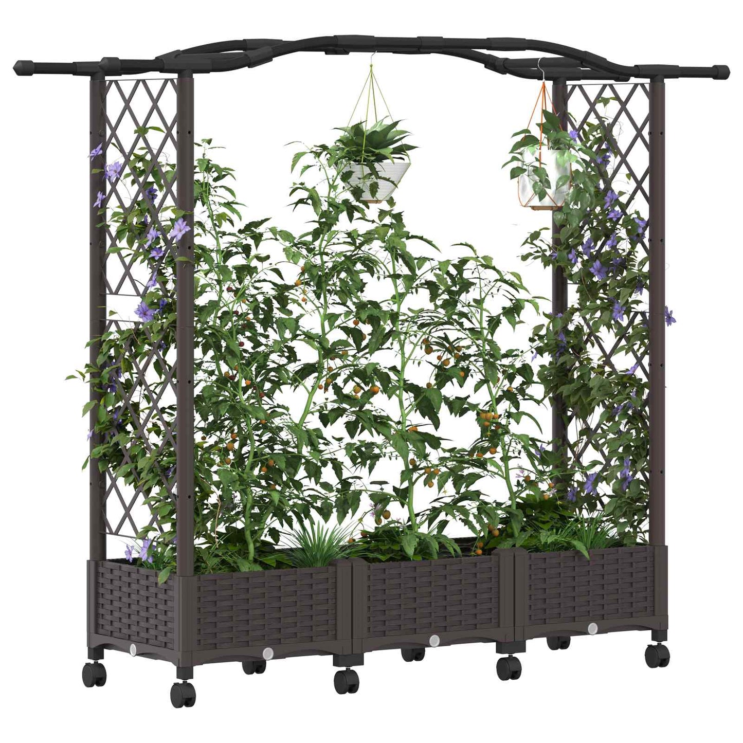 Raised Bed with Trellis and Wheels Braun 169 x 40 x 129 cm PP