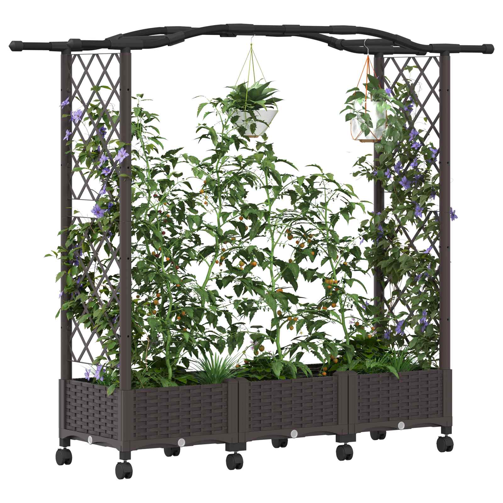 Raised Bed with Trellis and Wheels Braun 169 x 40 x 129 cm PP
