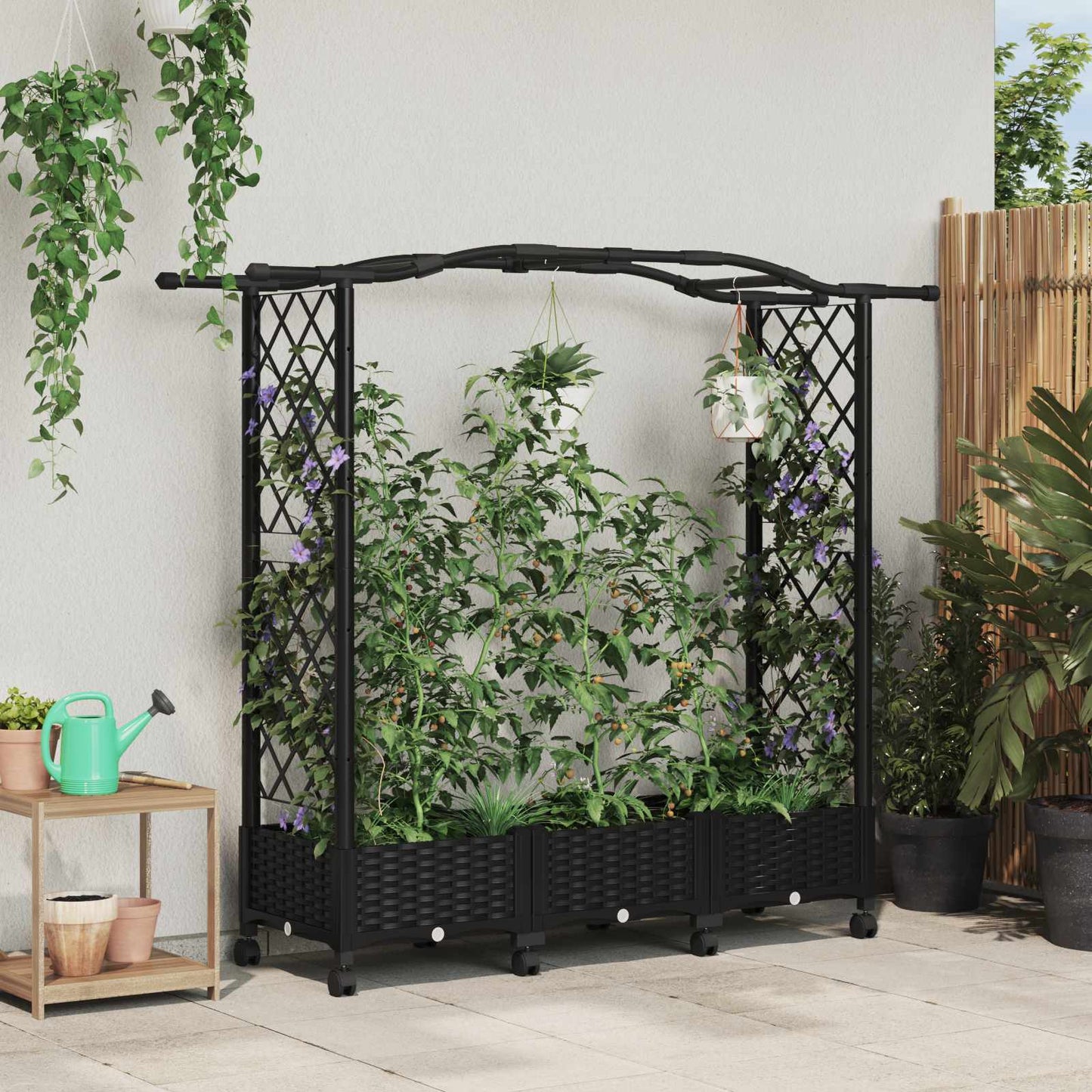 Hochbeet mit Rankgitter und Dach Schwarz 169 x 40 x 129 cm PP