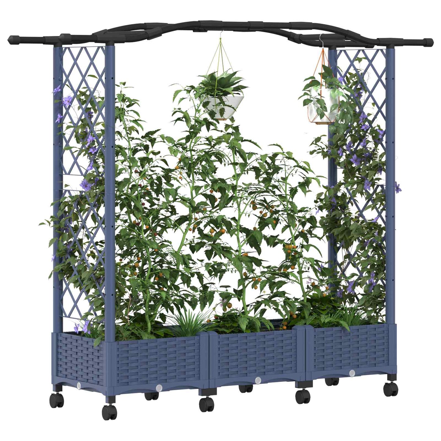 Hochbeet mit Rankgitter und Dach Grau 169 x 40 x 129 cm PP