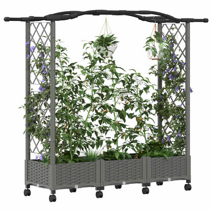 Hochbeet mit Rankgitter und Dach Hellgrau 169 x 40 x 129 cm PP