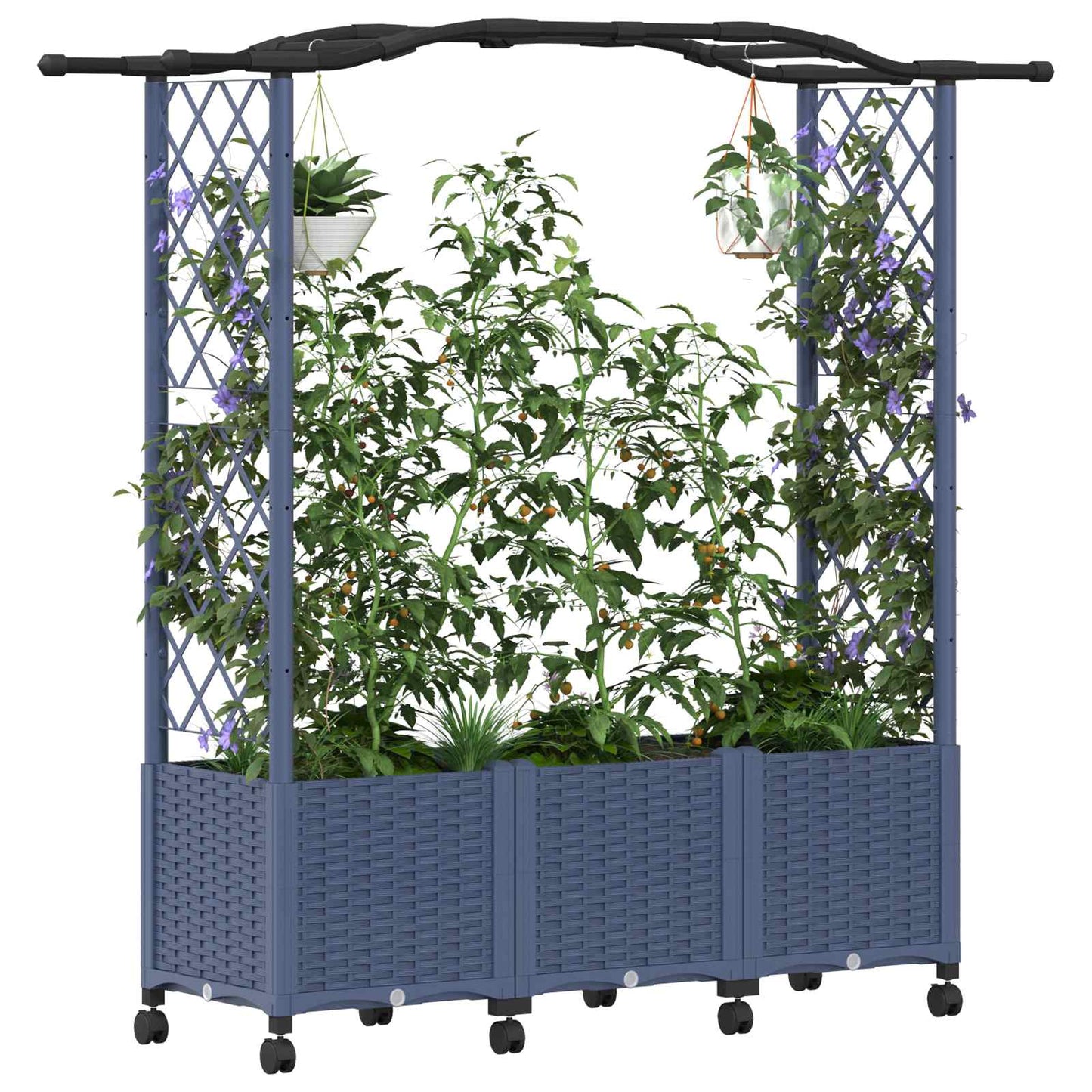 Hochbeet mit Rankgitter und Dach Grau 164 x 40 x 144 cm PP