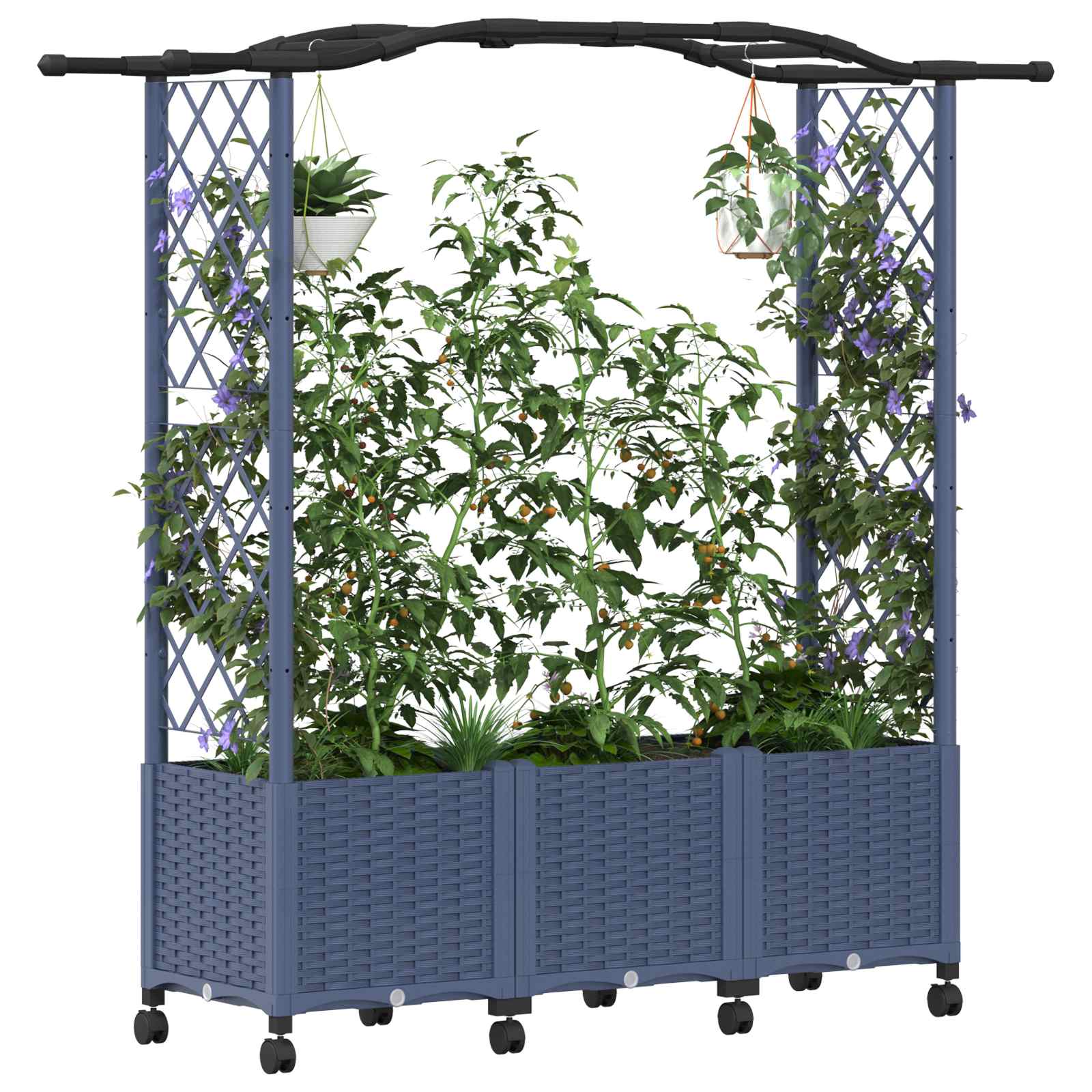 Hochbeet mit Rankgitter und Dach Grau 164 x 40 x 144 cm PP