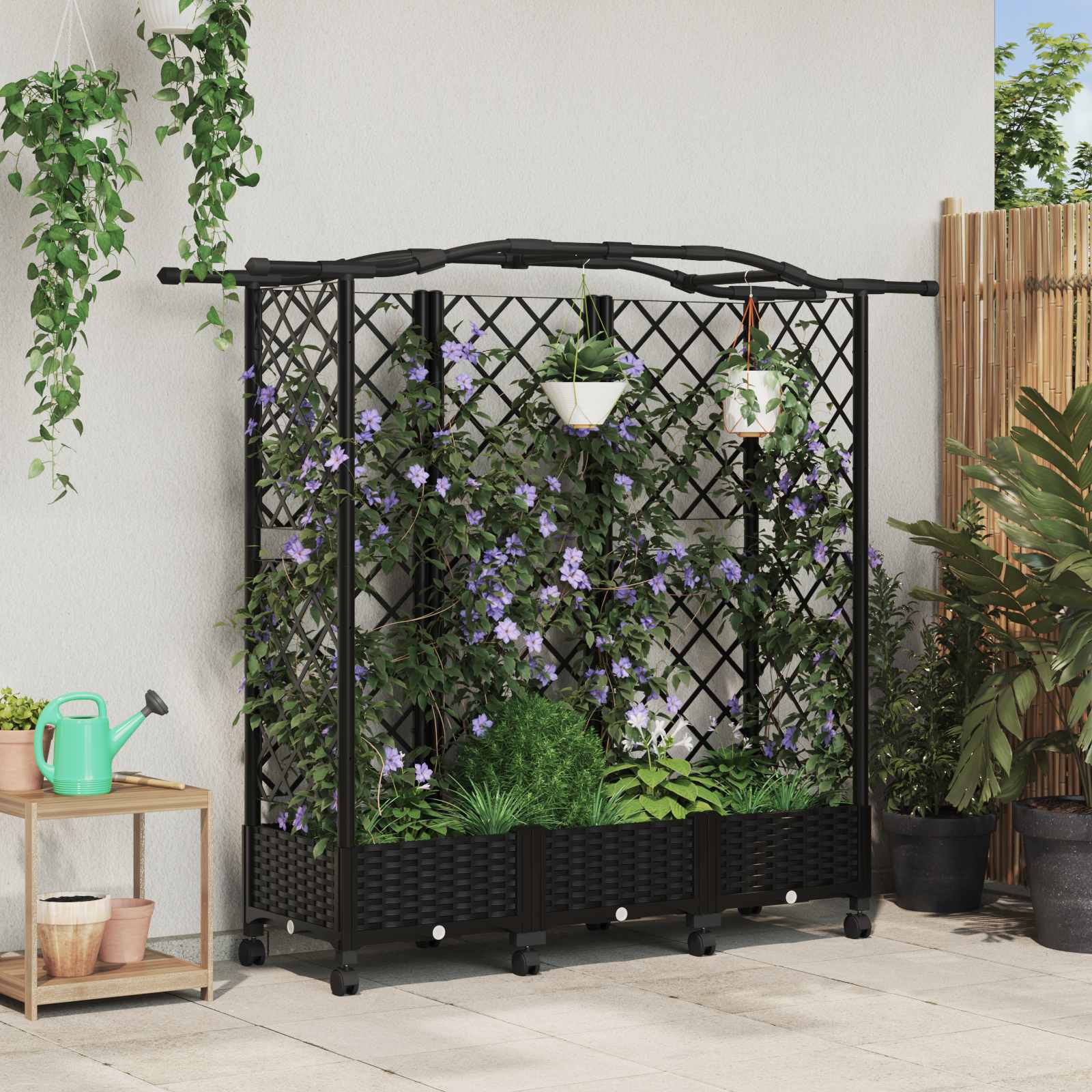 Hochbeet mit Rankgitter und Dach Schwarz 163 x 40 x 129 cm PP