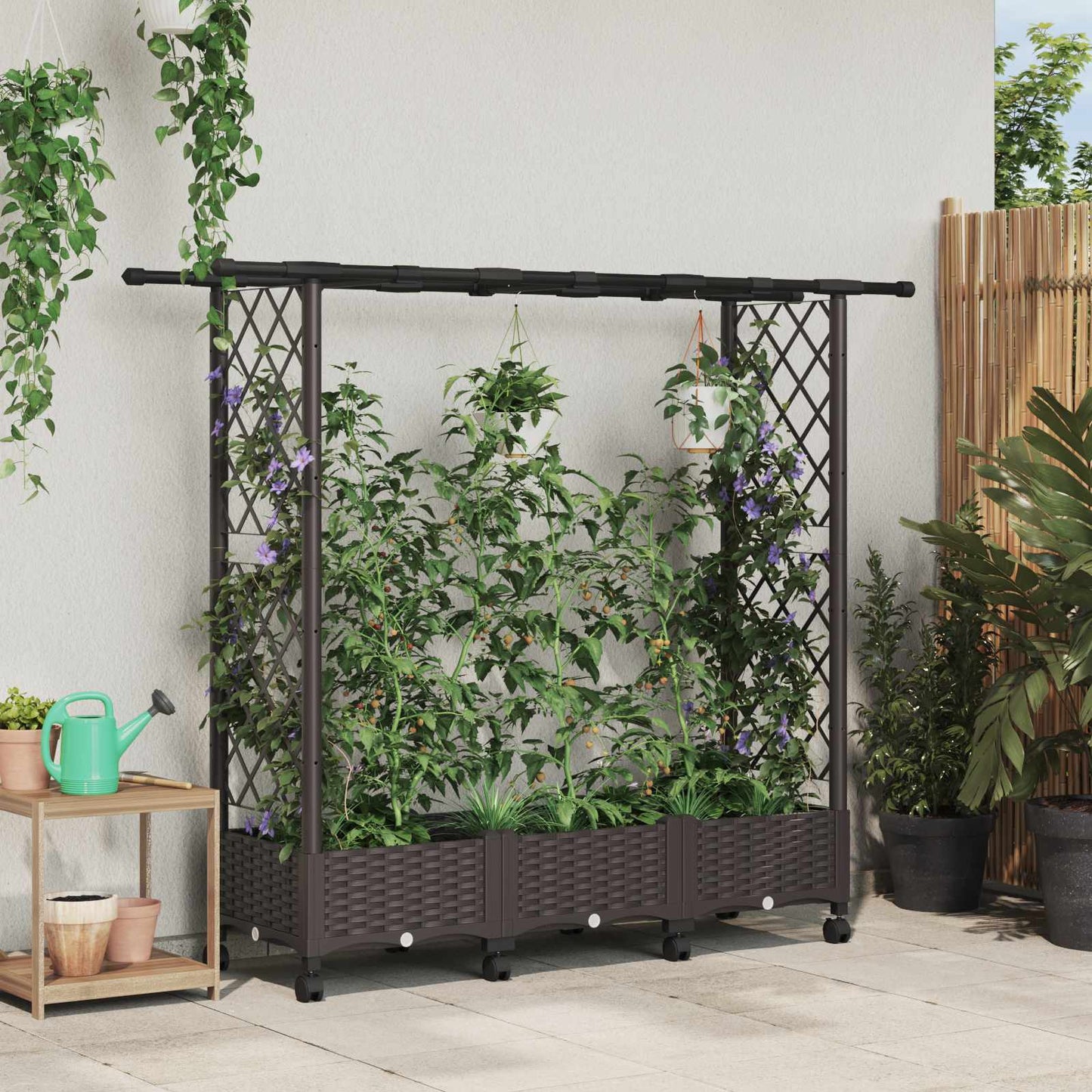 Hochbeet mit Rankgitter und Dach Braun 164 x 40 x 127 cm PP