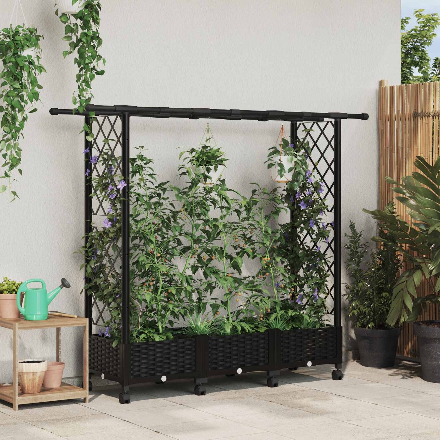 Hochbeet mit Rankgitter und Dach Schwarz 164 x 40 x 127 cm PP