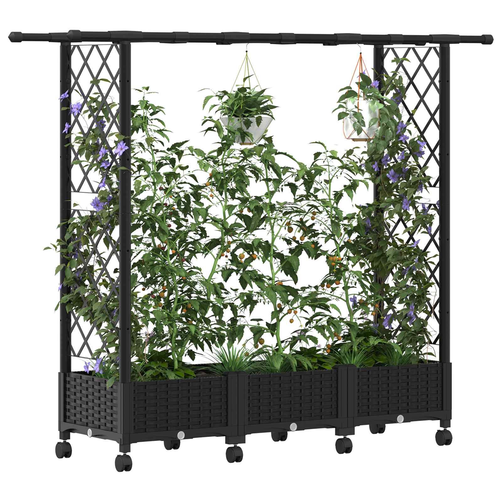 Hochbeet mit Rankgitter und Dach Schwarz 164 x 40 x 127 cm PP