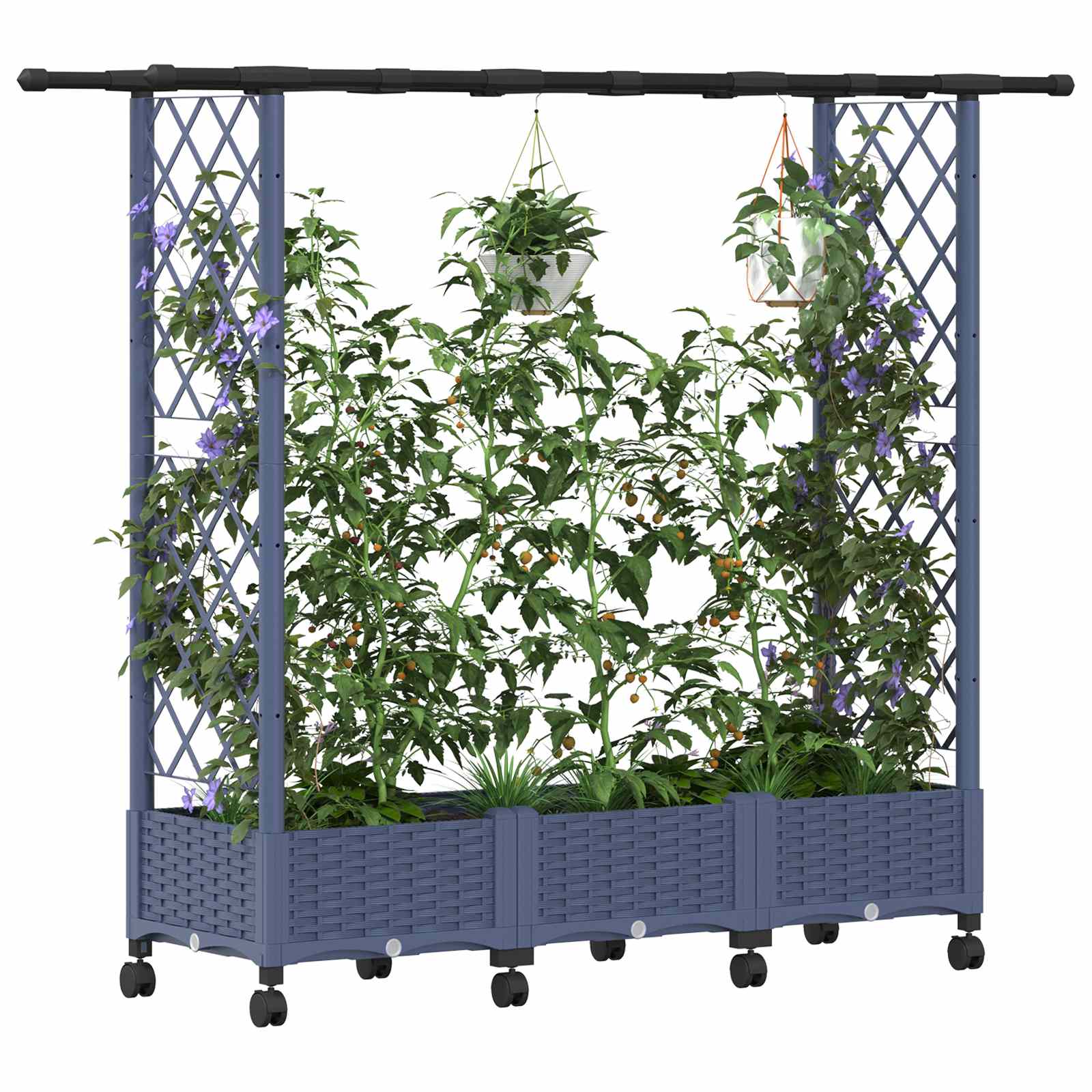 Hochbeet mit Rankgitter und Dach Grau 164 x 40 x 127 cm PP