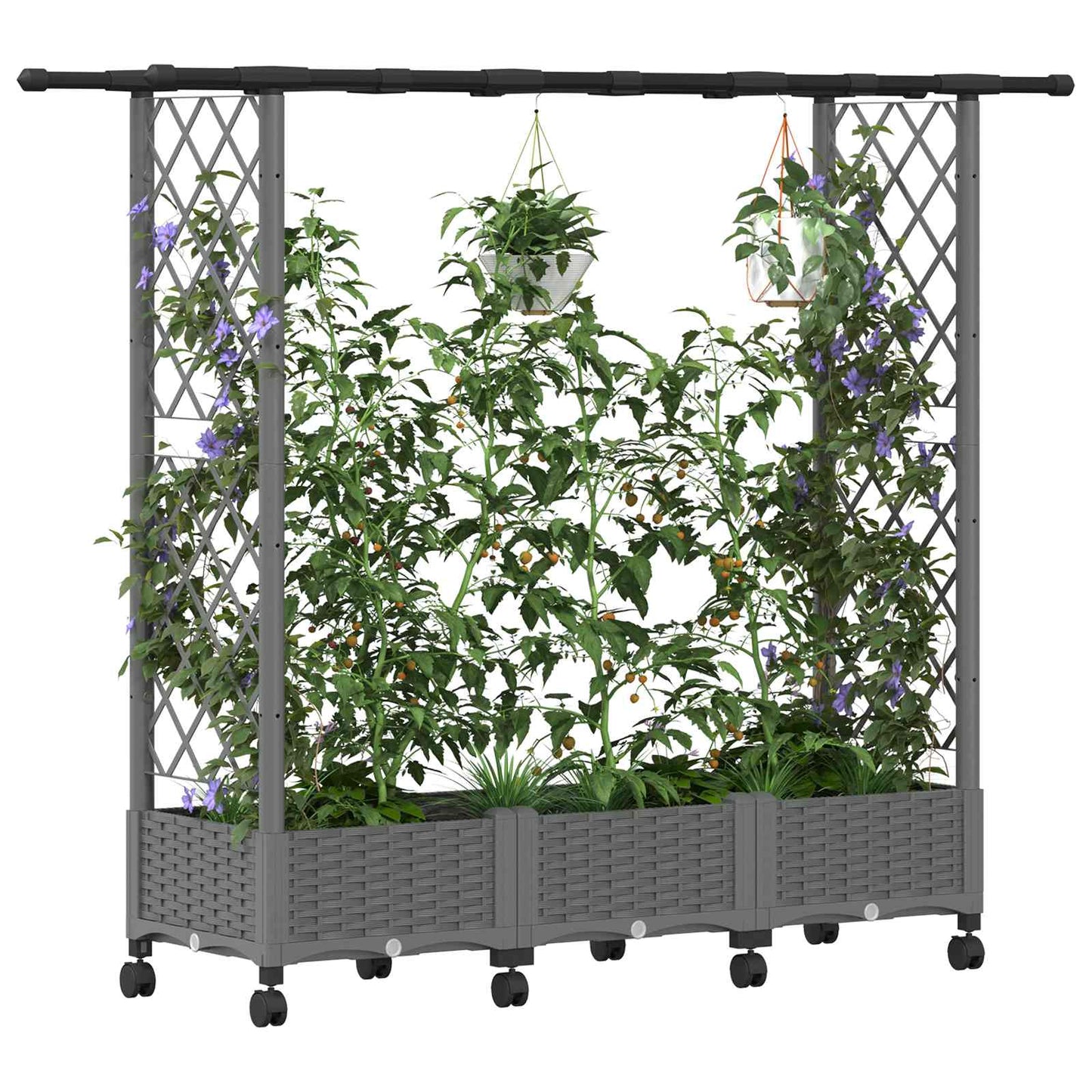Hochbeet mit Rankgitter und Dach Hellgrau 164 x 40 x 127 cm PP
