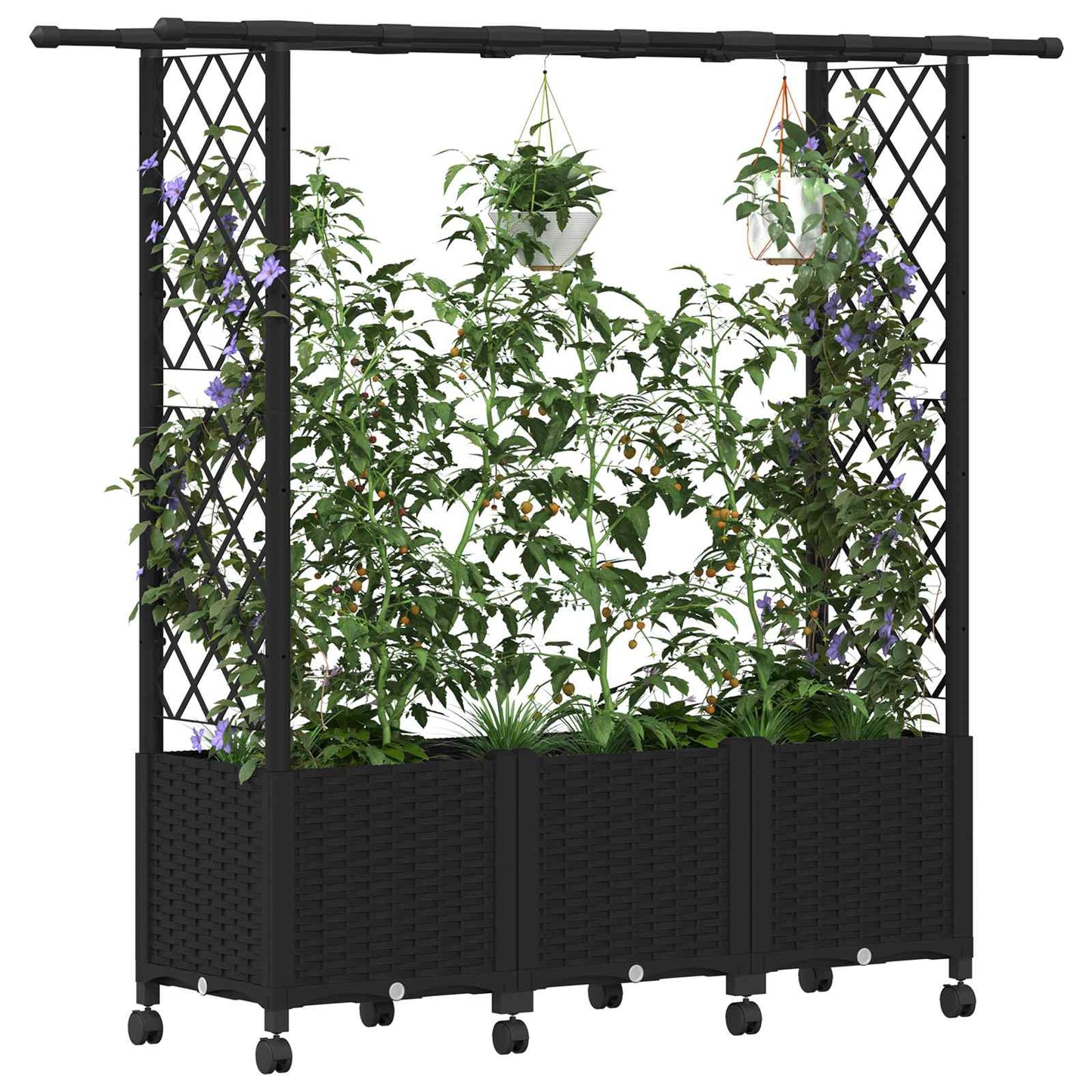 Hochbeet mit Rankgitter und Dach Schwarz 162,5 x 40 x 142 cm PP