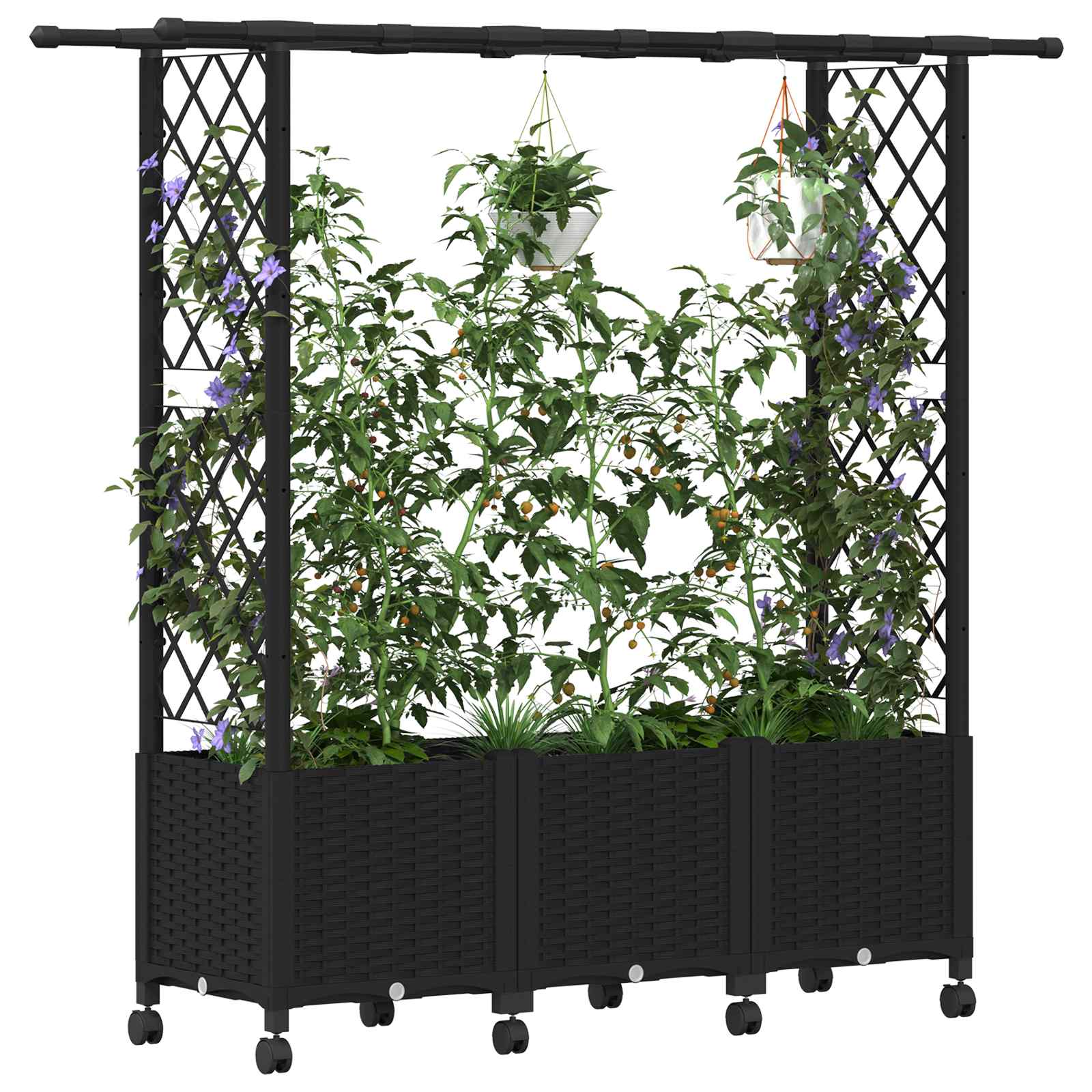 Hochbeet mit Rankgitter und Dach Schwarz 162,5 x 40 x 142 cm PP