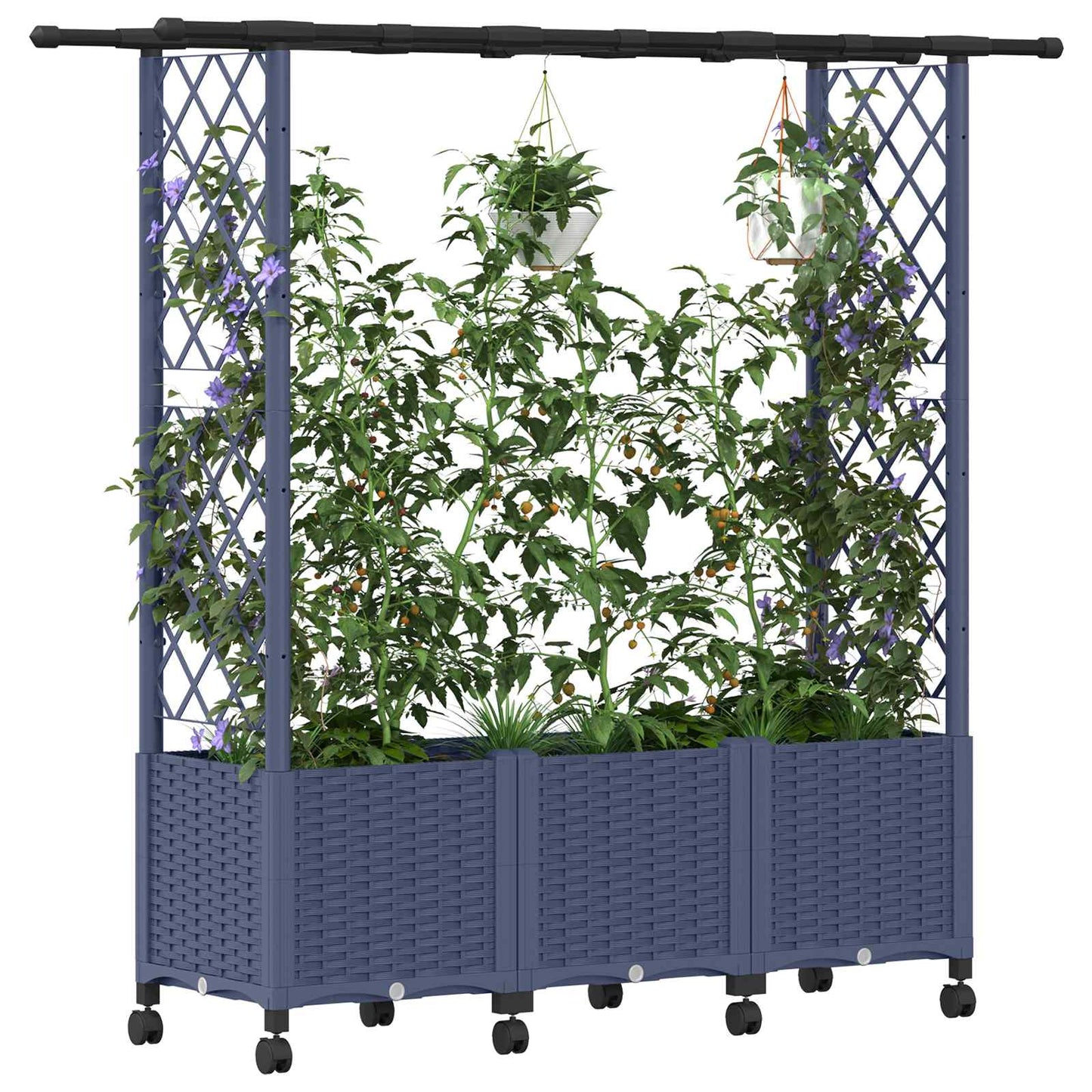 Hochbeet mit Rankgitter und Dach Grau 162,5 x 40 x 142 cm PP