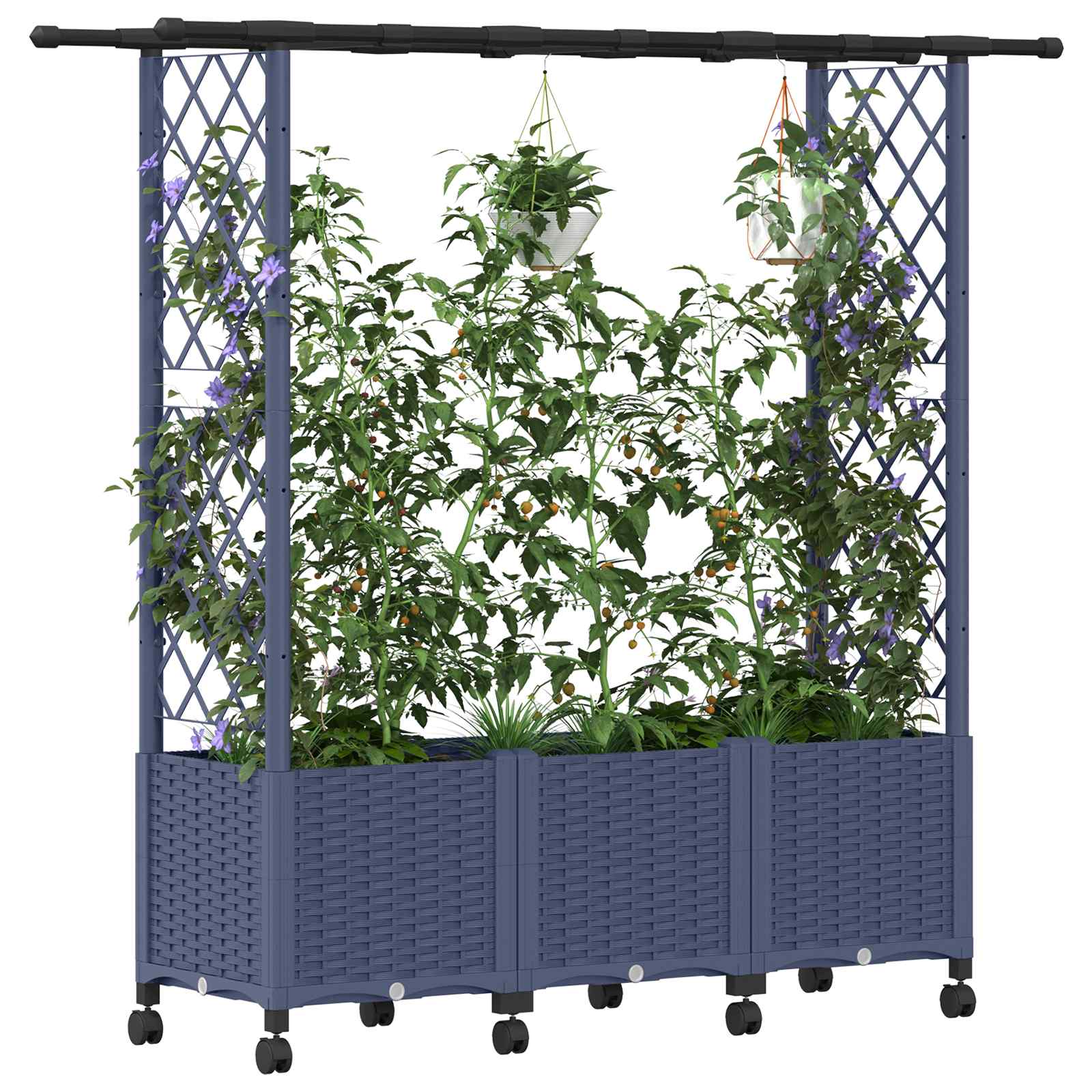 Hochbeet mit Rankgitter und Dach Grau 162,5 x 40 x 142 cm PP