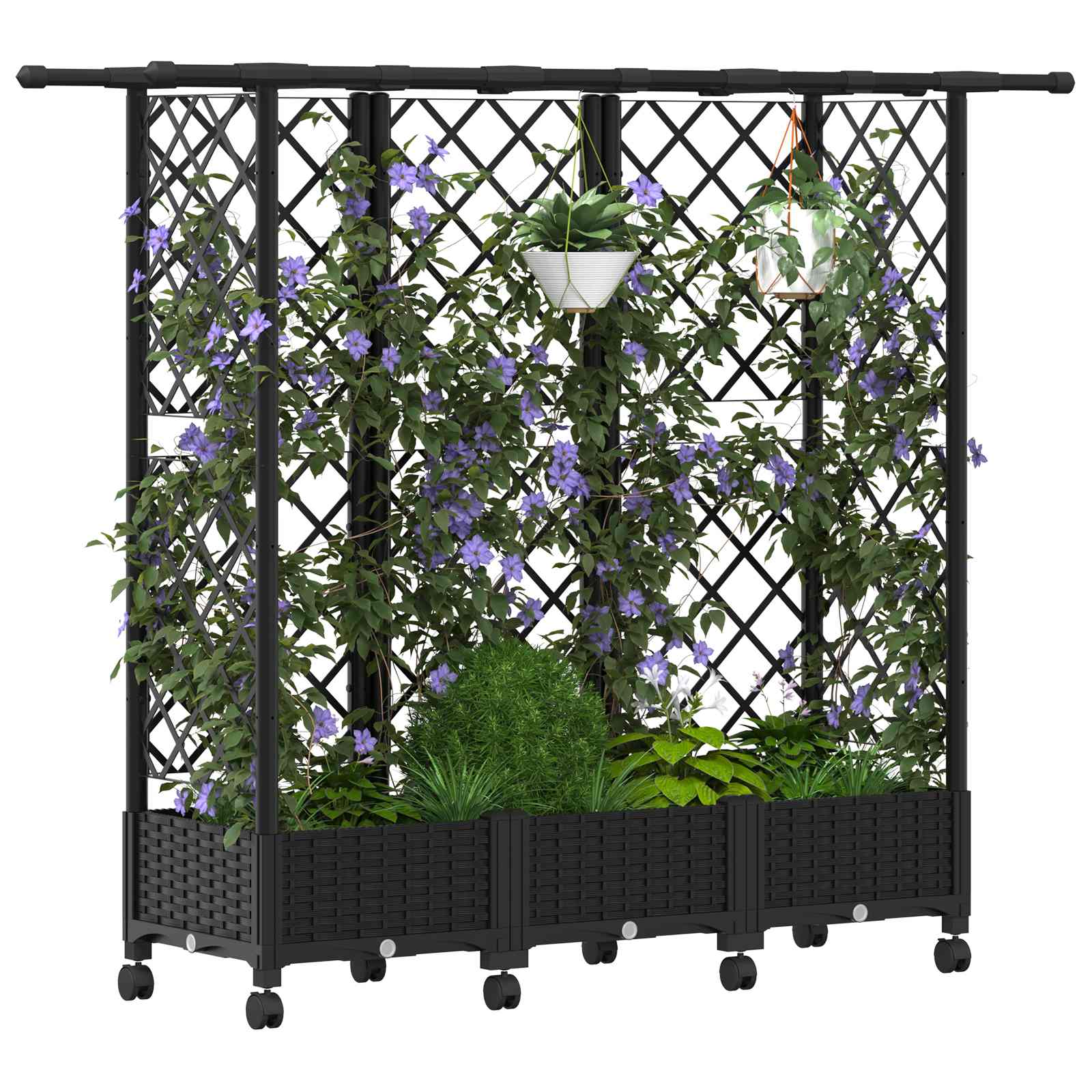 Hochbeet mit Rankgitter und Dach Schwarz 164 x 40 x 127 cm PP