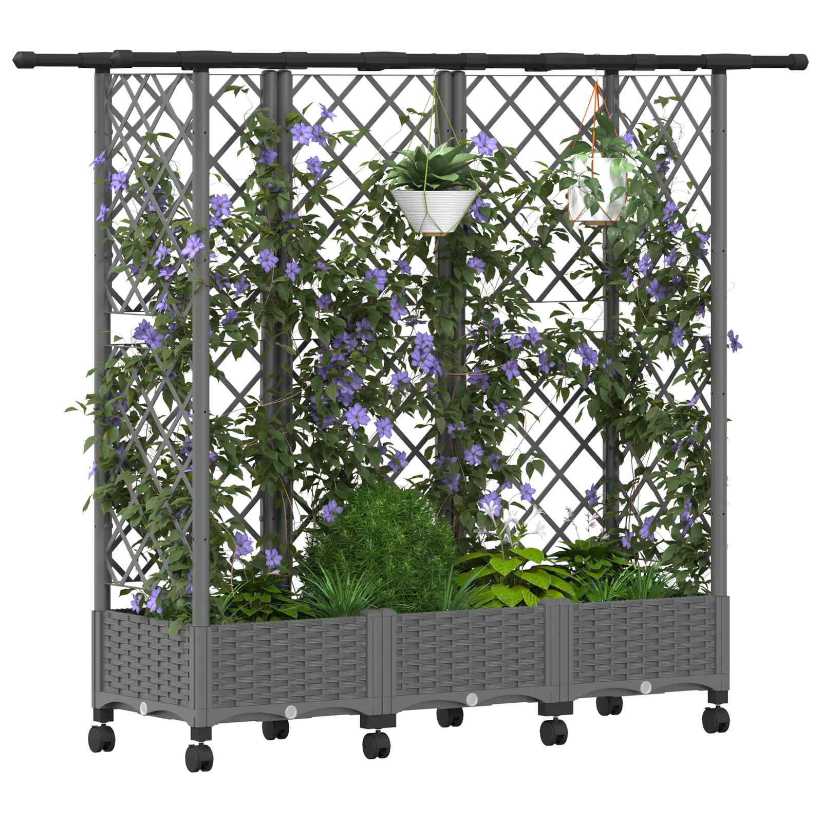 Hochbeet mit Rankgitter und Dach Hellgrau 164 x 40 x 127 cm PP