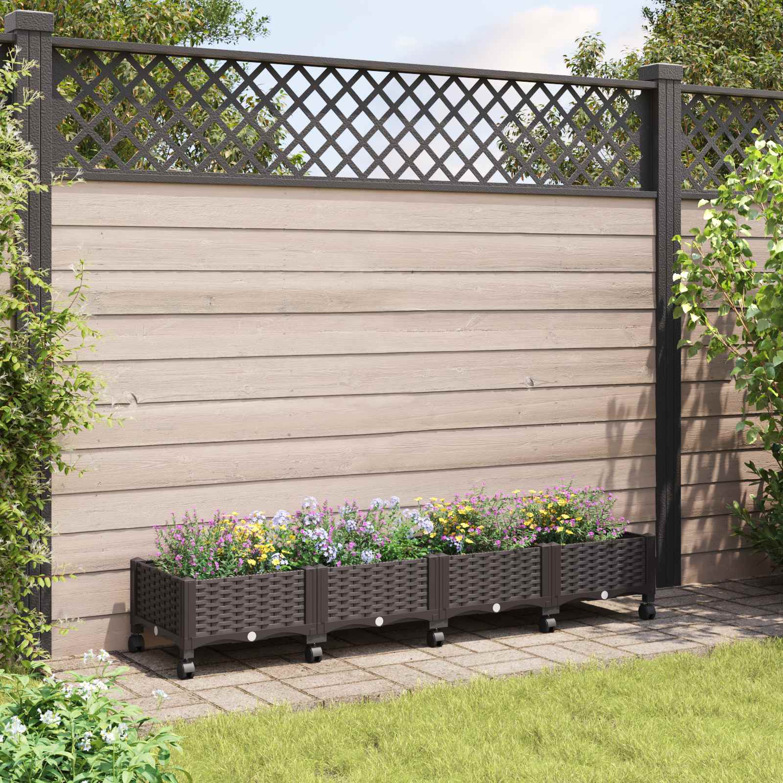 Gartenpflanzer mit Rädern Braun 160 x 40 x 29 cm PP
