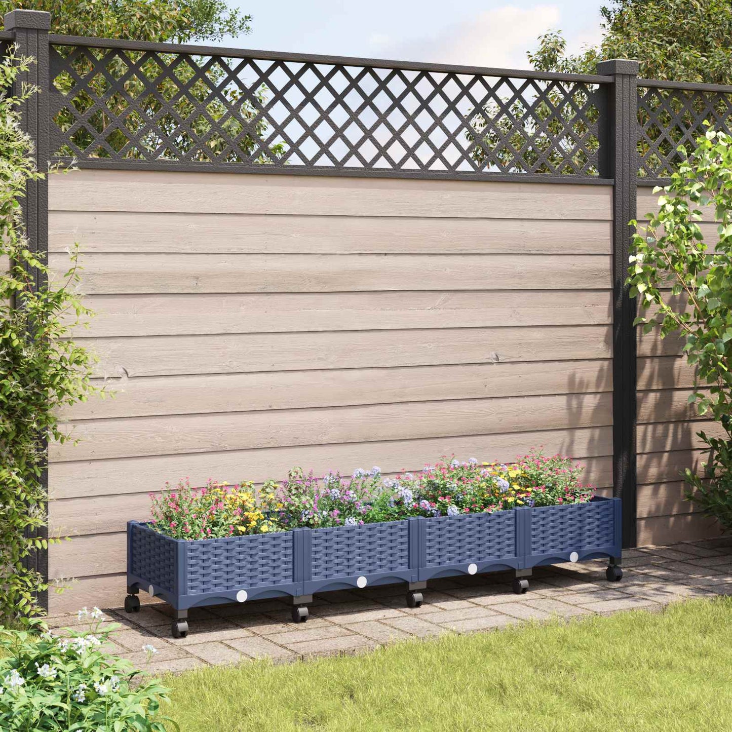 Gartenpflanzer mit Rädern Blaugrau 160 x 40 x 33 cm PP