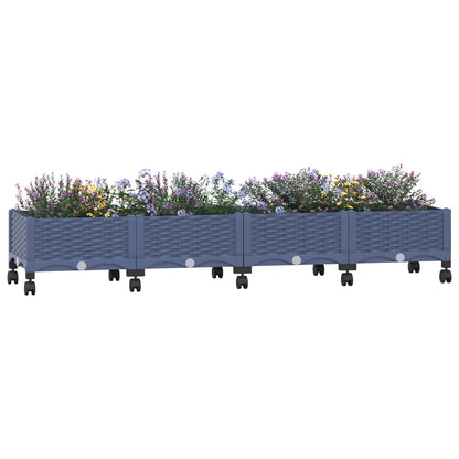 Gartenpflanzer mit Rädern Blaugrau 160 x 40 x 29 cm PP