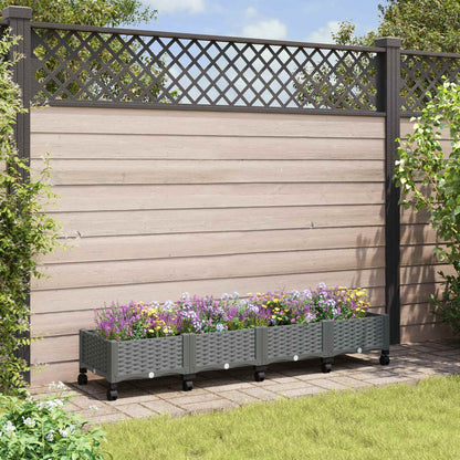 Gartenpflanzer mit Rädern Hellgrau 160 x 40 x 29 cm PP
