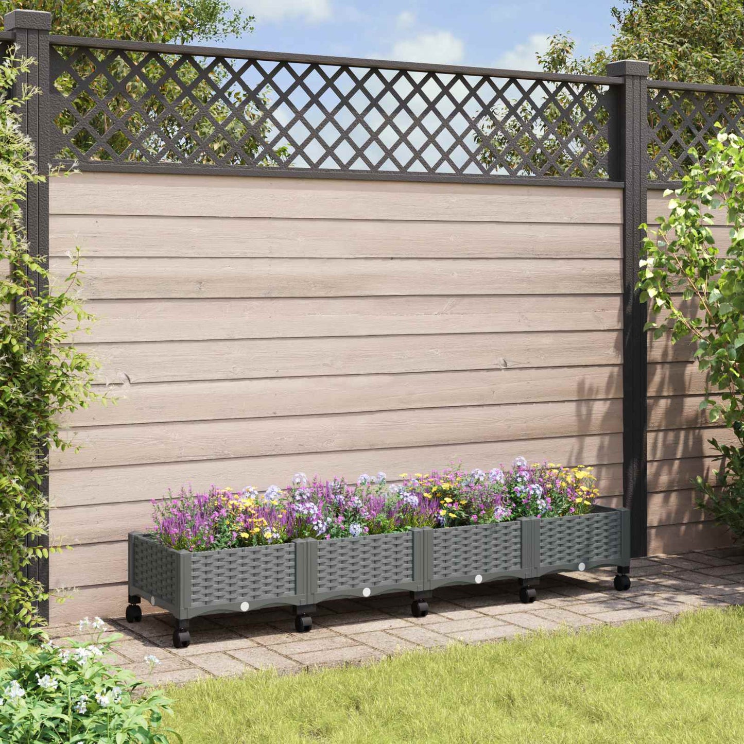 Gartenpflanzer mit Rädern Hellgrau 160 x 40 x 33 cm PP