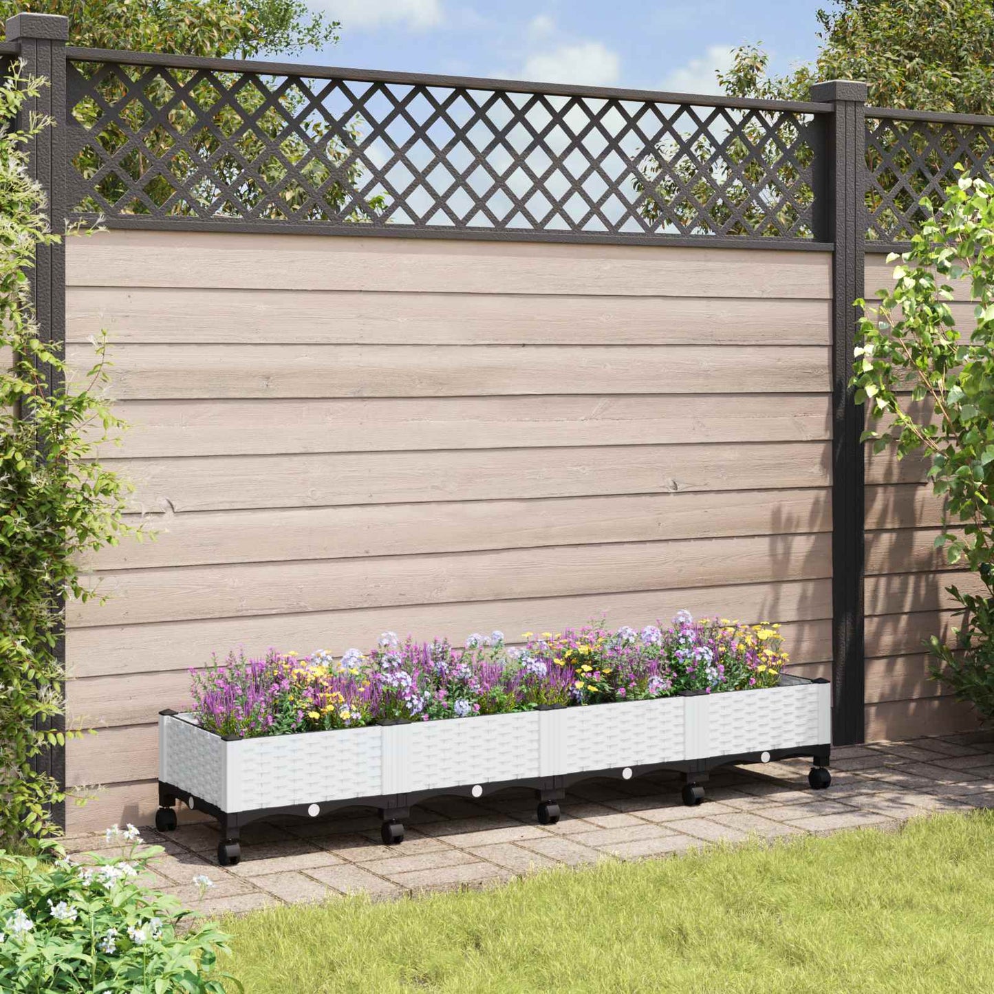 Gartenpflanzer mit Rädern Weiß 160 x 40 x 33 cm PP
