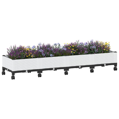 Gartenpflanzer mit Rädern Weiß 160 x 40 x 29 cm PP
