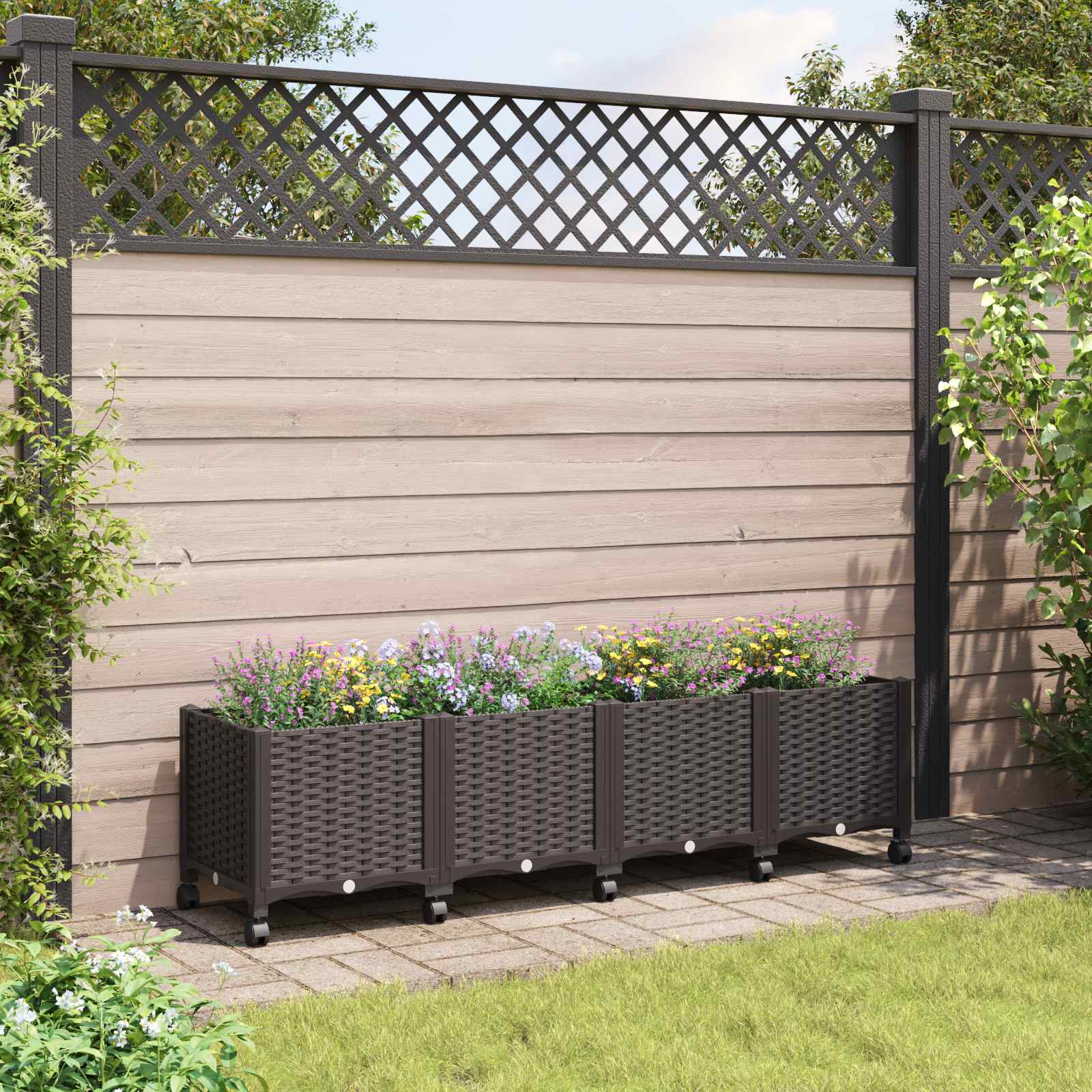 Gartenpflanzer mit Rädern Braun 160 x 40 x 44 cm PP