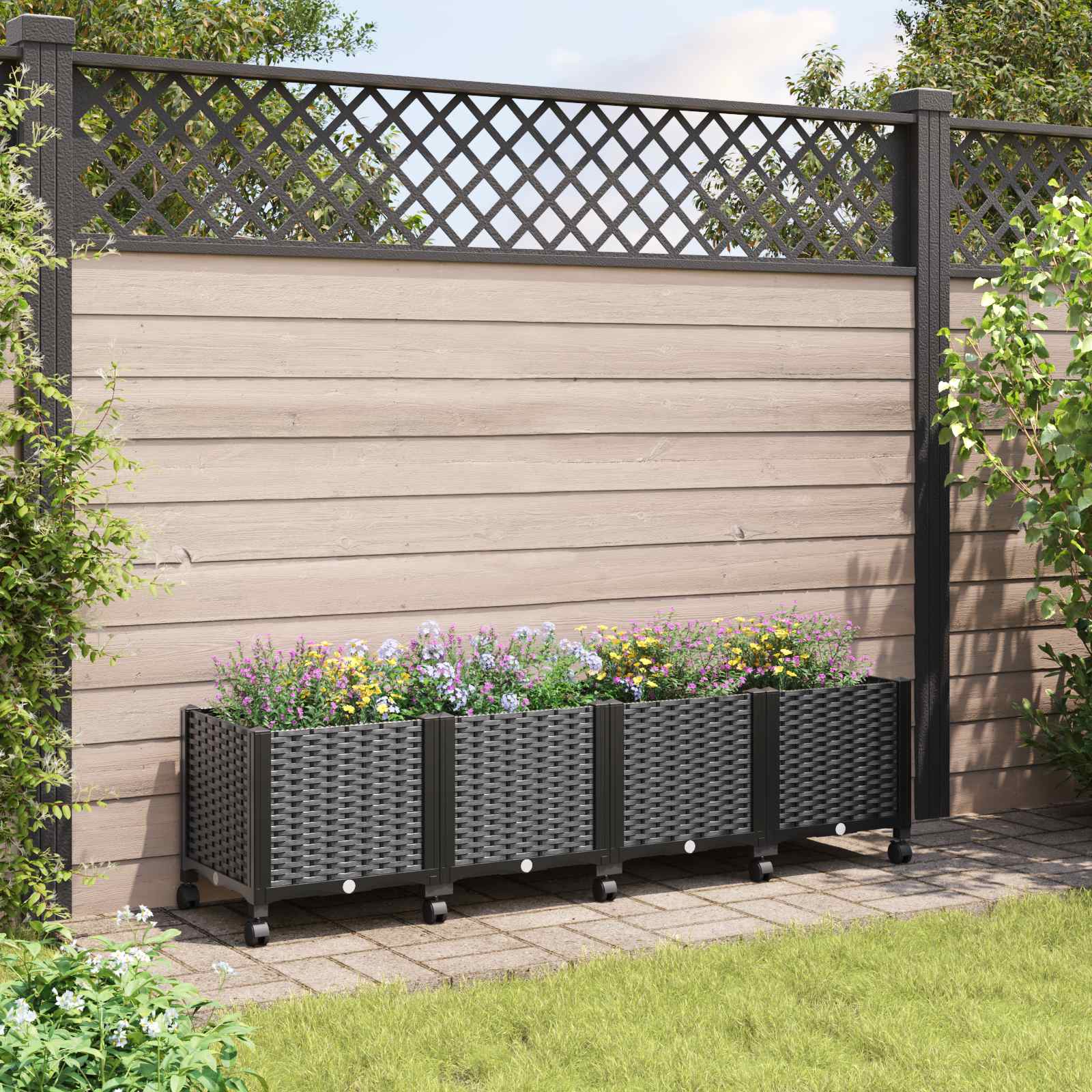 Gartenpflanzer mit Rädern Schwarz 160 x 40 x 44 cm PP
