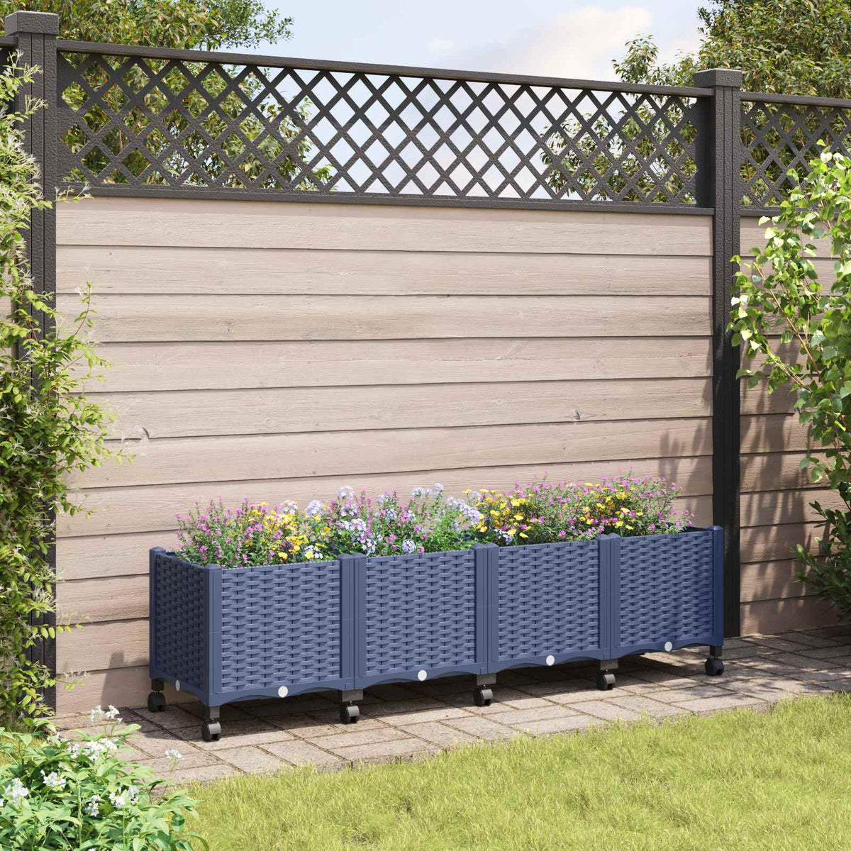 Gartenpflanzer mit Rädern Blaugrau 160 x 40 x 44 cm PP