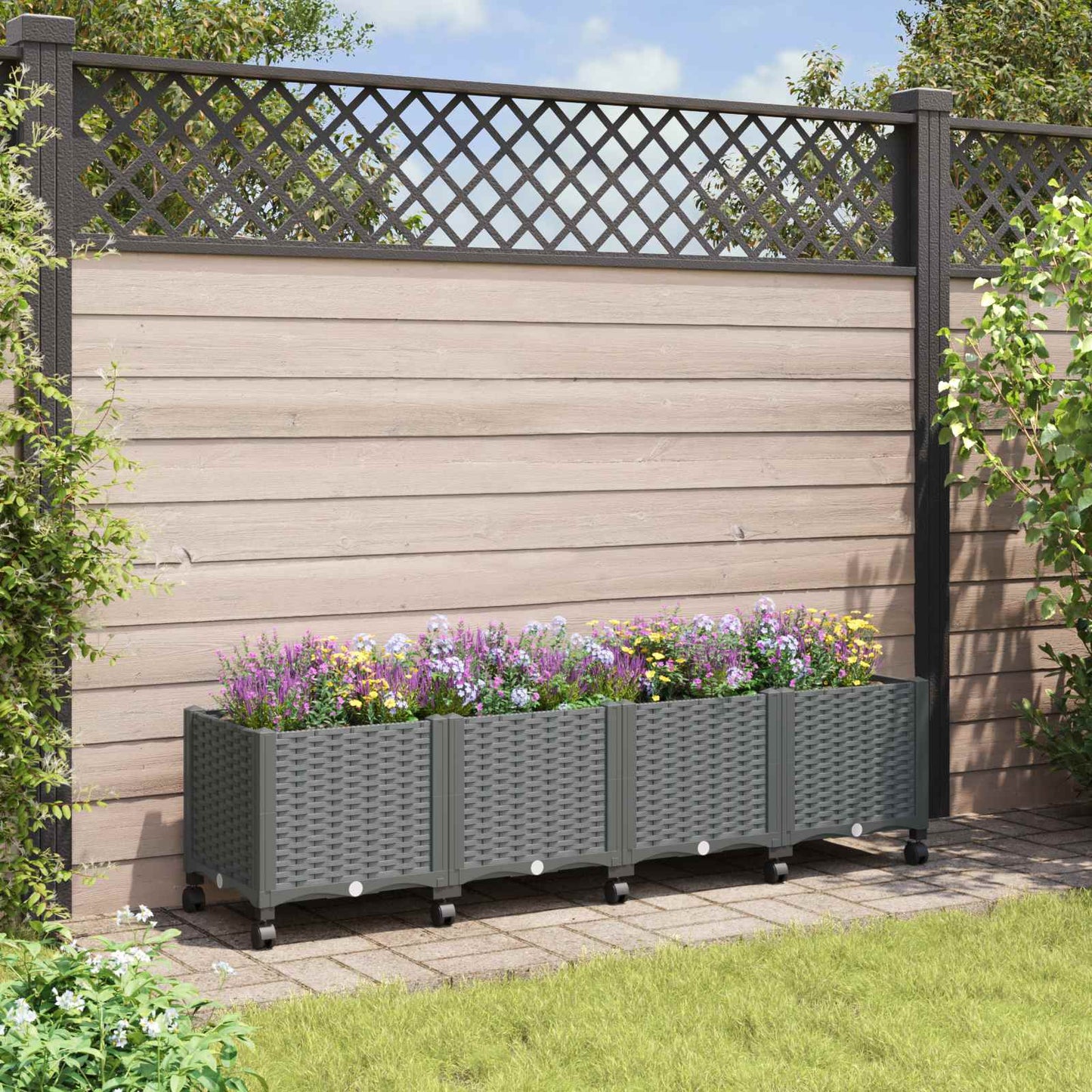 Gartenpflanzer mit Rädern Hellgrau 160 x 40 x 48 cm PP