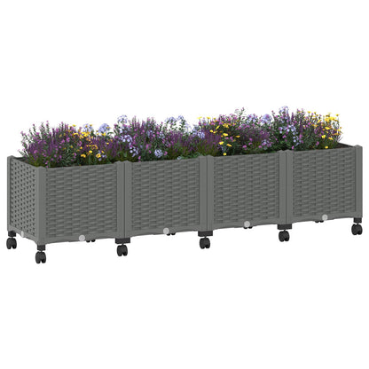 Gartenpflanzer mit Rädern Hellgrau 160 x 40 x 44 cm PP