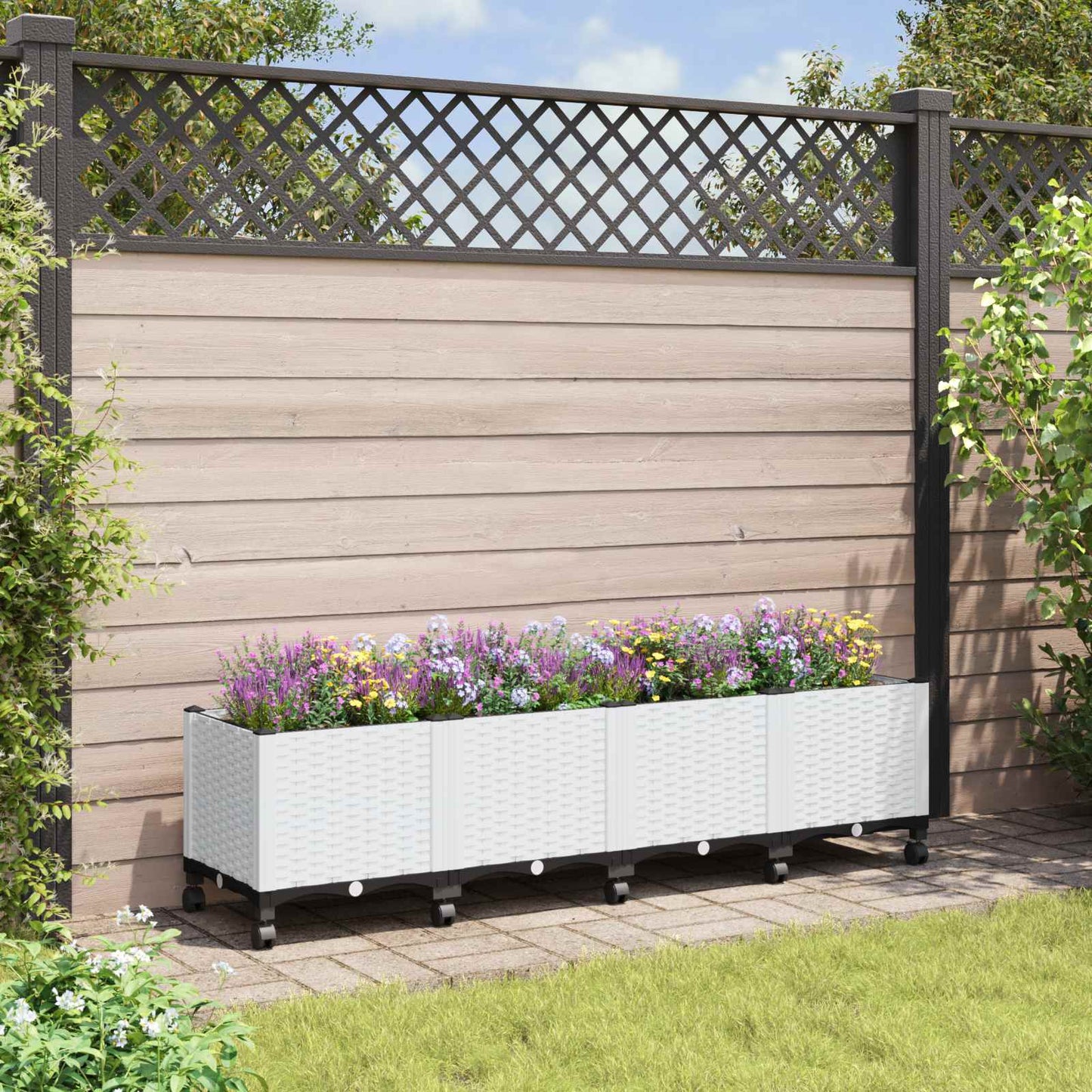 Gartenpflanzer mit Rädern Weiß 160 x 40 x 48 cm PP