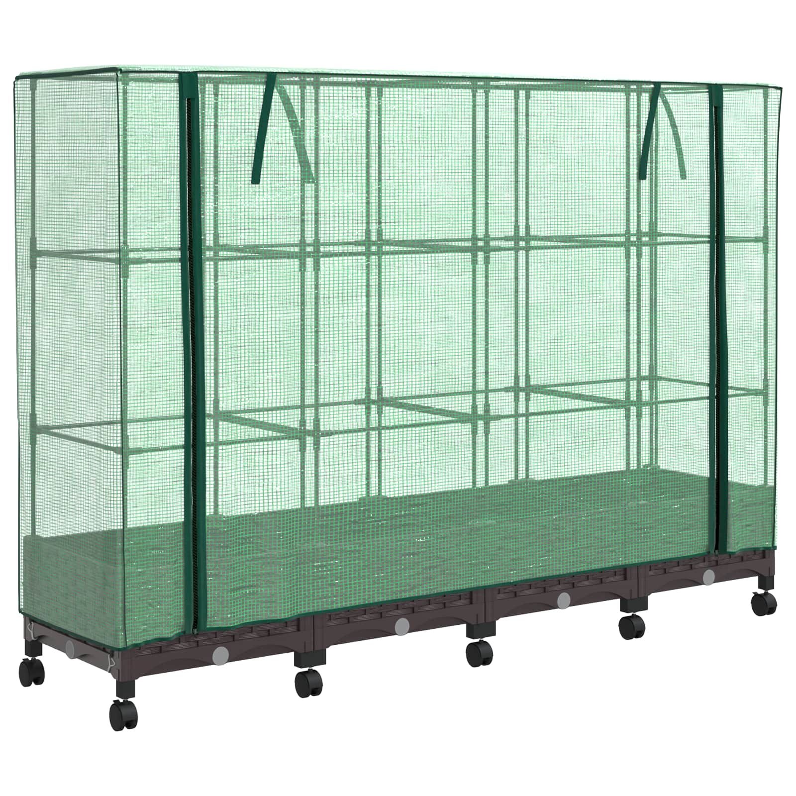 Gartenplanter mit Gewächshausabdeckung und Rädern 4 Stk. Braun