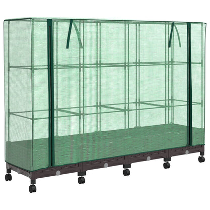 Gartenplanter mit Gewächshausabdeckung und Rädern 4 Stk. Braun