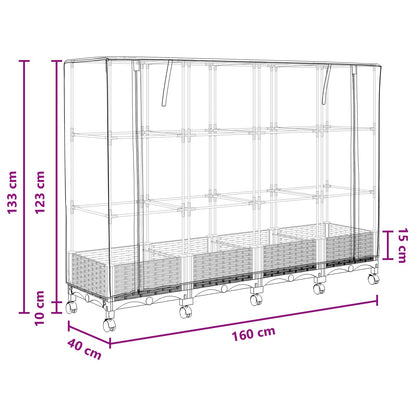 Gartenplanter mit Gewächshausabdeckung und Rädern 4 Stk. Braun