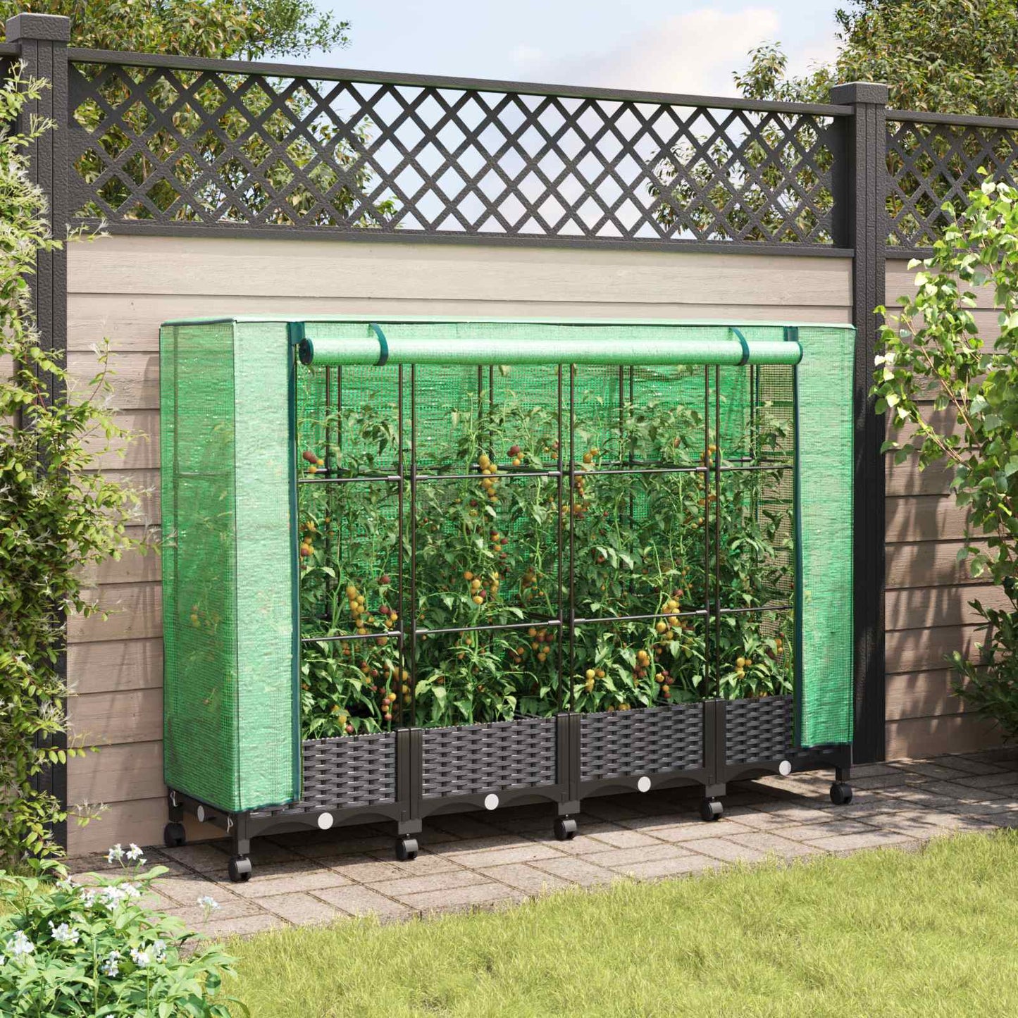 Gartenplanter mit Gewächshausabdeckung und Rädern 4 Stk. PP