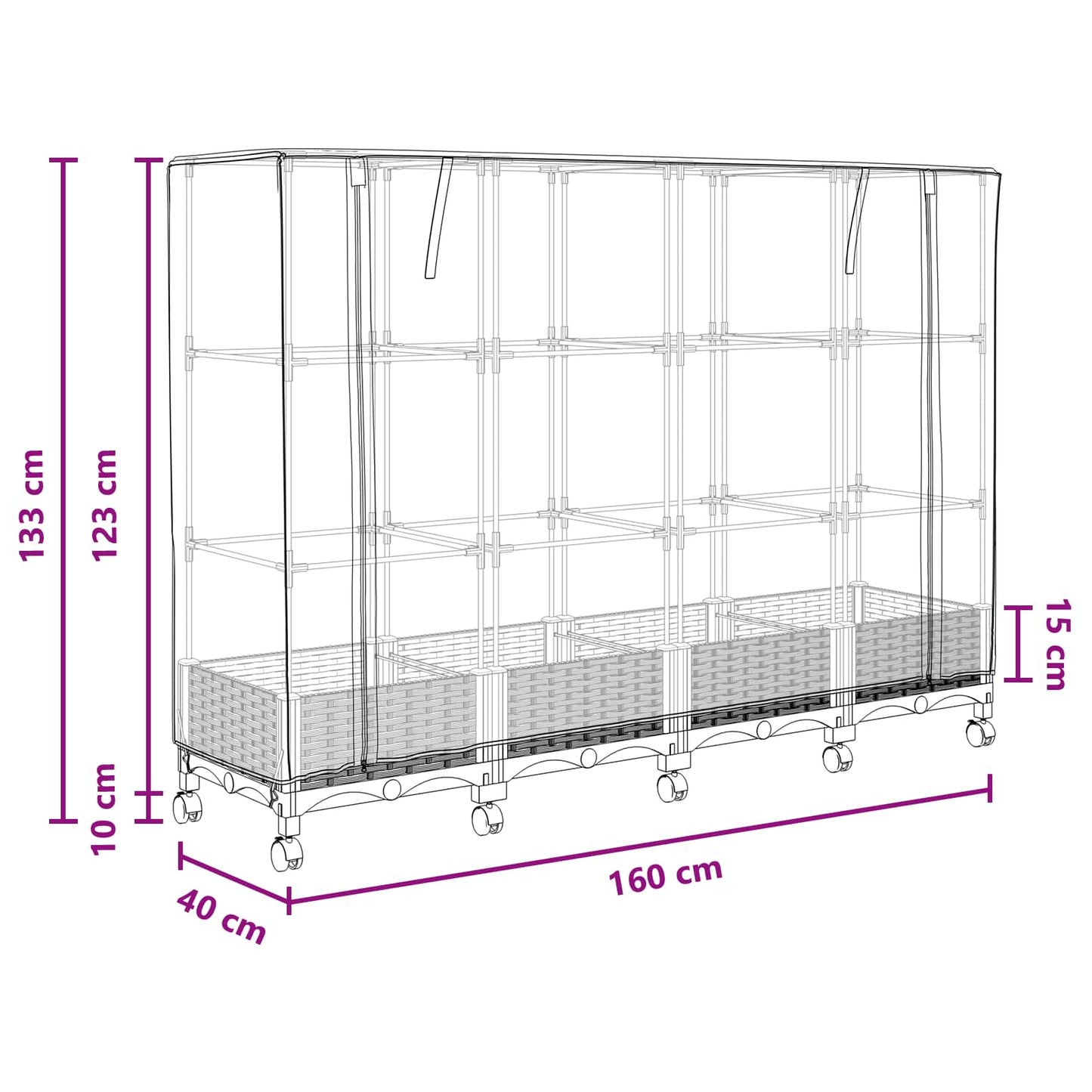 Gartenplanter mit Gewächshausabdeckung und Rädern 4 Stk. PP
