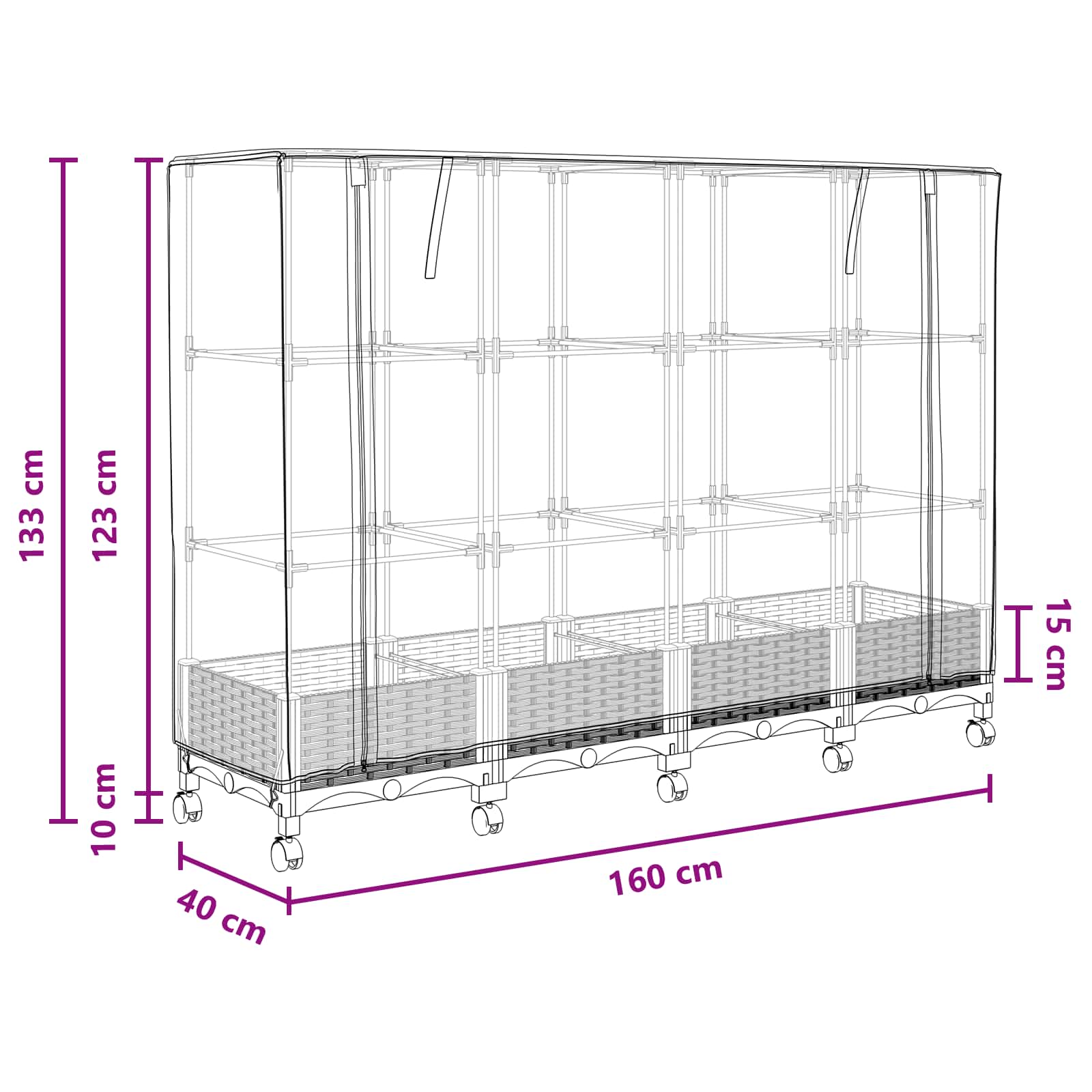 Gartenplanter mit Gewächshausabdeckung und Rädern 4 Stk. PP