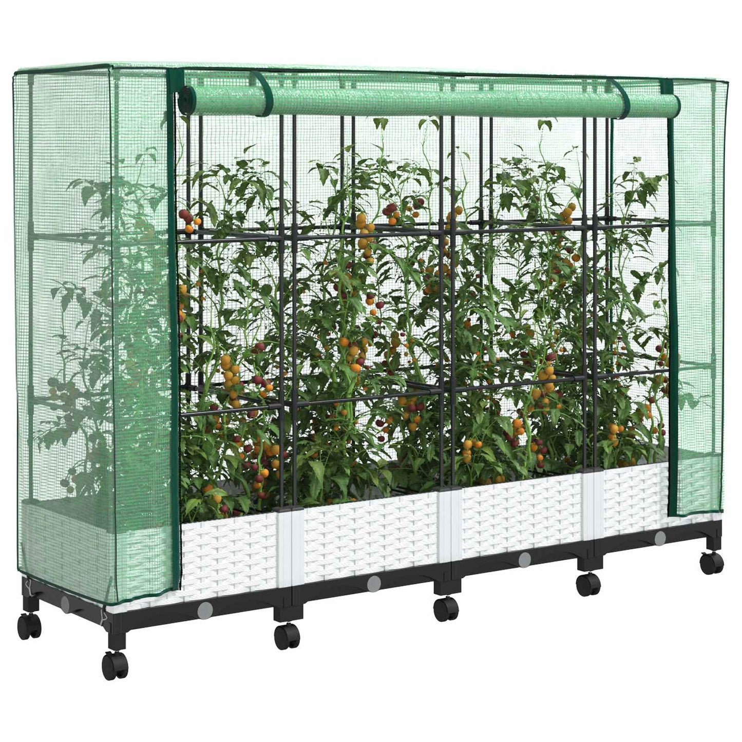 Gartenplanter mit Gewächshausabdeckung und Rädern 4 Stk. Weiß
