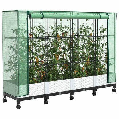 Gartenplanter mit Gewächshausabdeckung und Rädern 4 Stk. Weiß