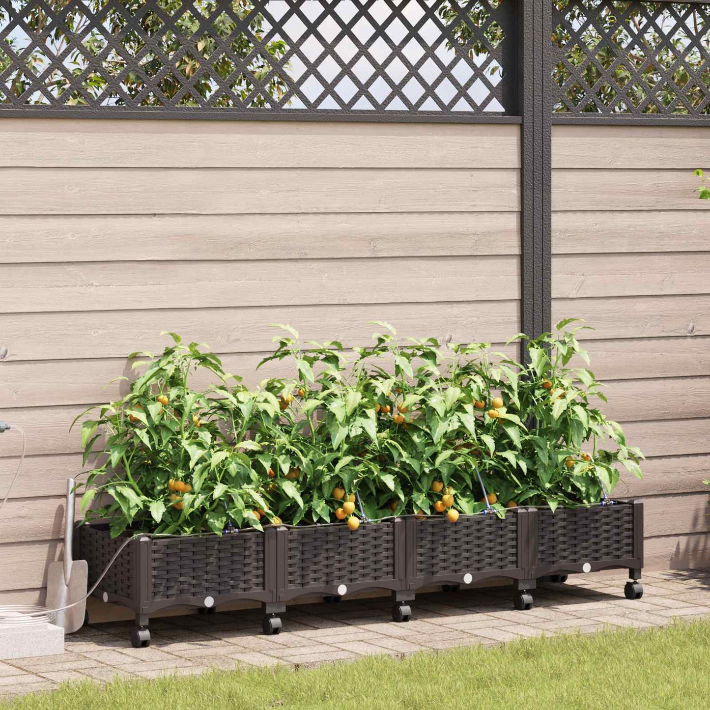 Garten Blumenkübel mit Bewässerung und Rädern 4 Stk. Braun PP