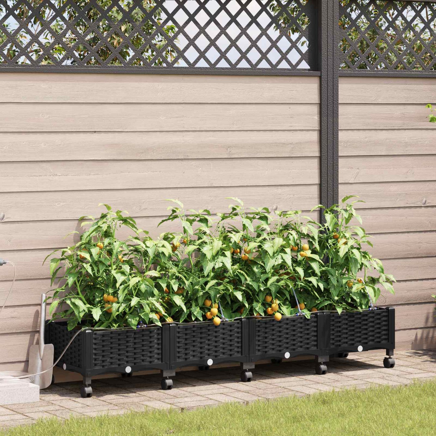 Garten Blumenkübel mit Bewässerung und Rädern 4 Stk. Schwarz PP