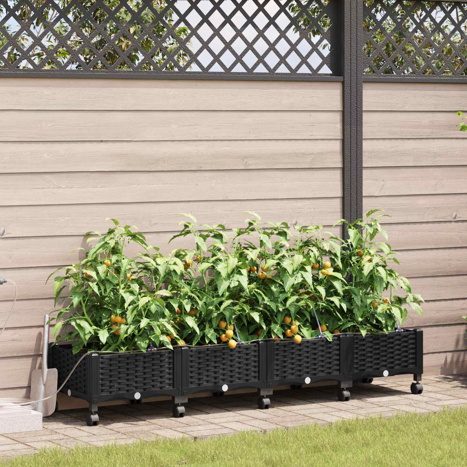 Garten Blumenkübel mit Bewässerung und Rädern 4 Stk. Schwarz PP